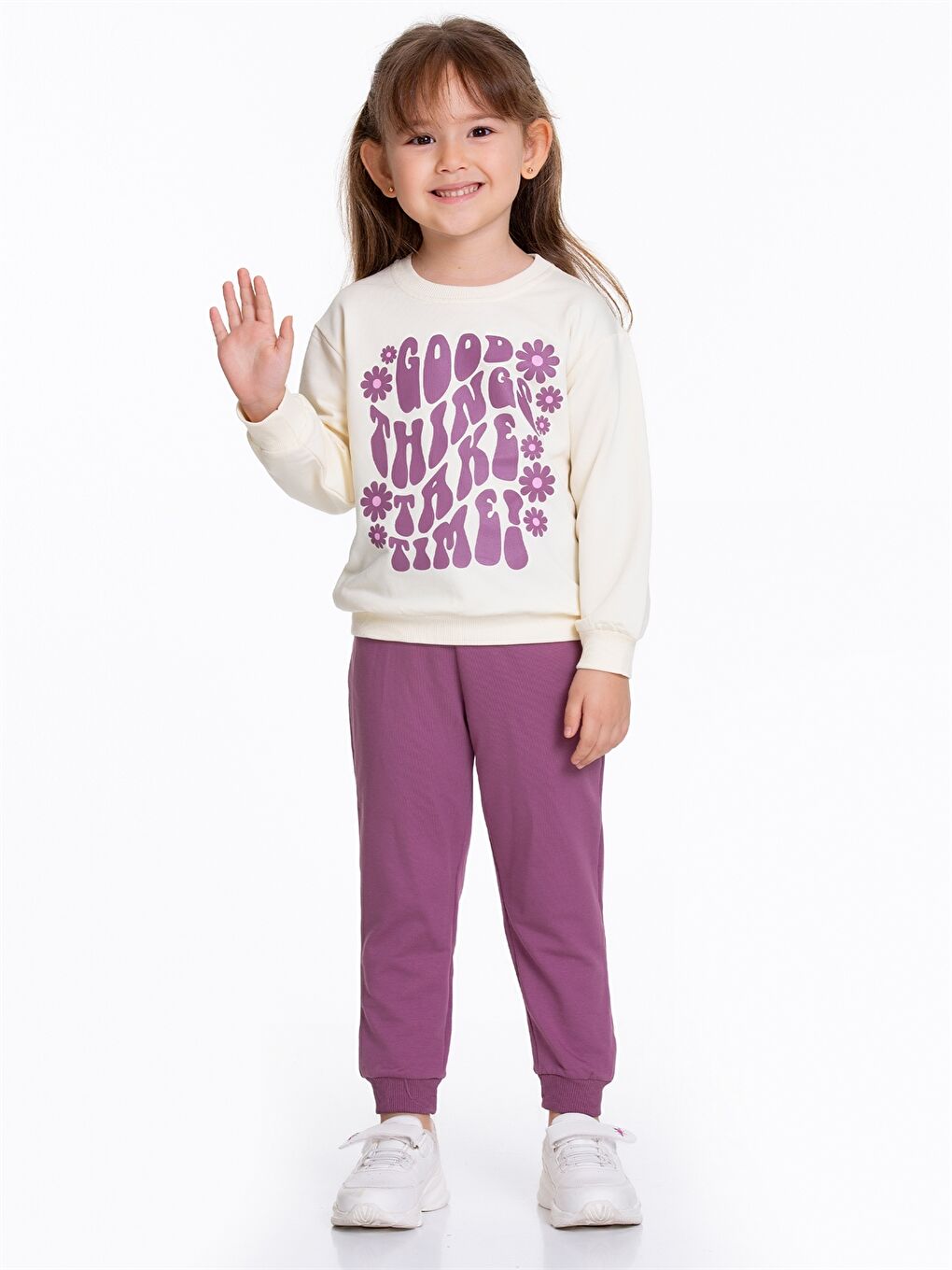 Mor Baskılı Bisiklet Yaka Kız Bebek Takım-1