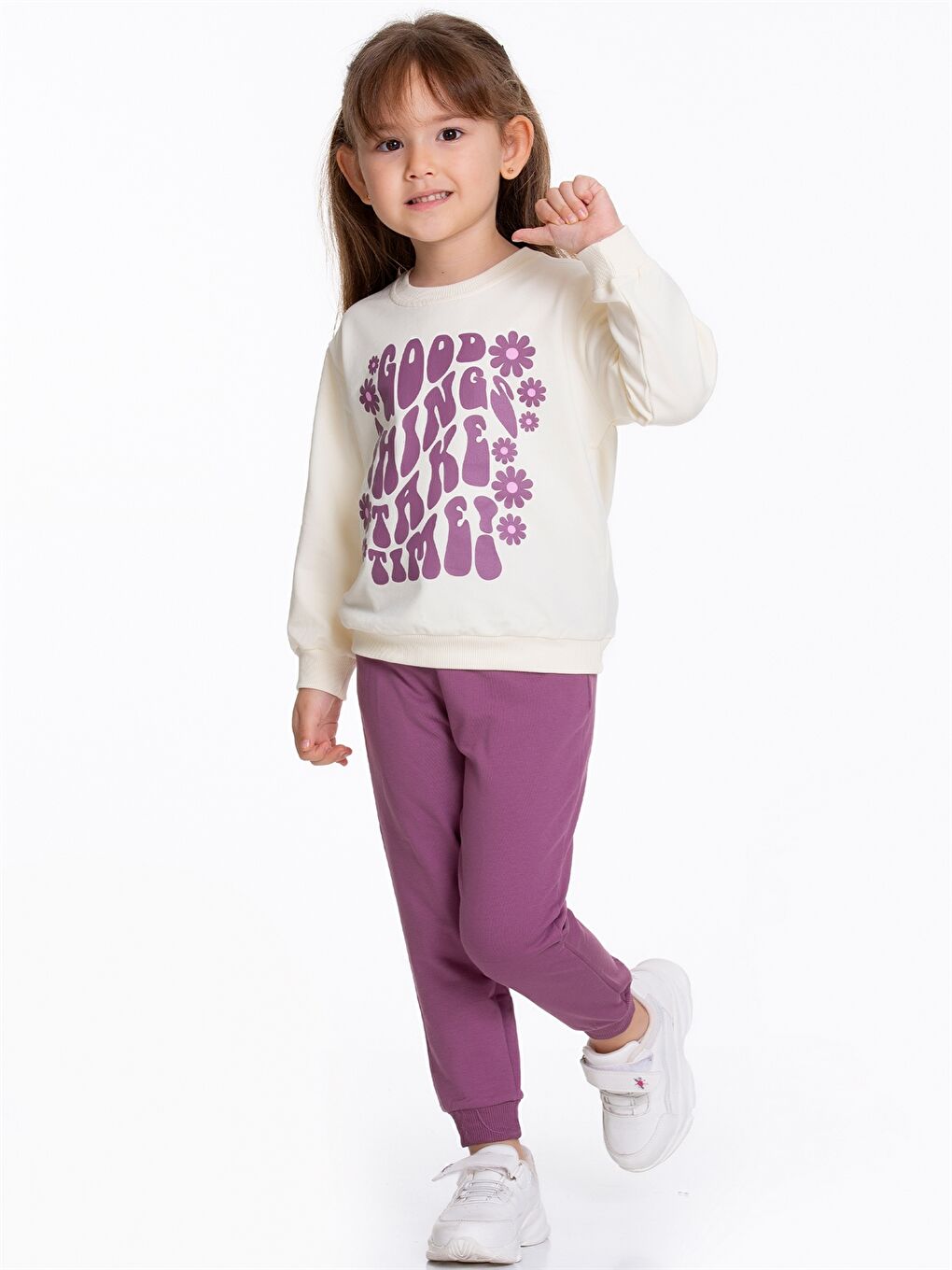 Mor Baskılı Bisiklet Yaka Kız Bebek Takım-2