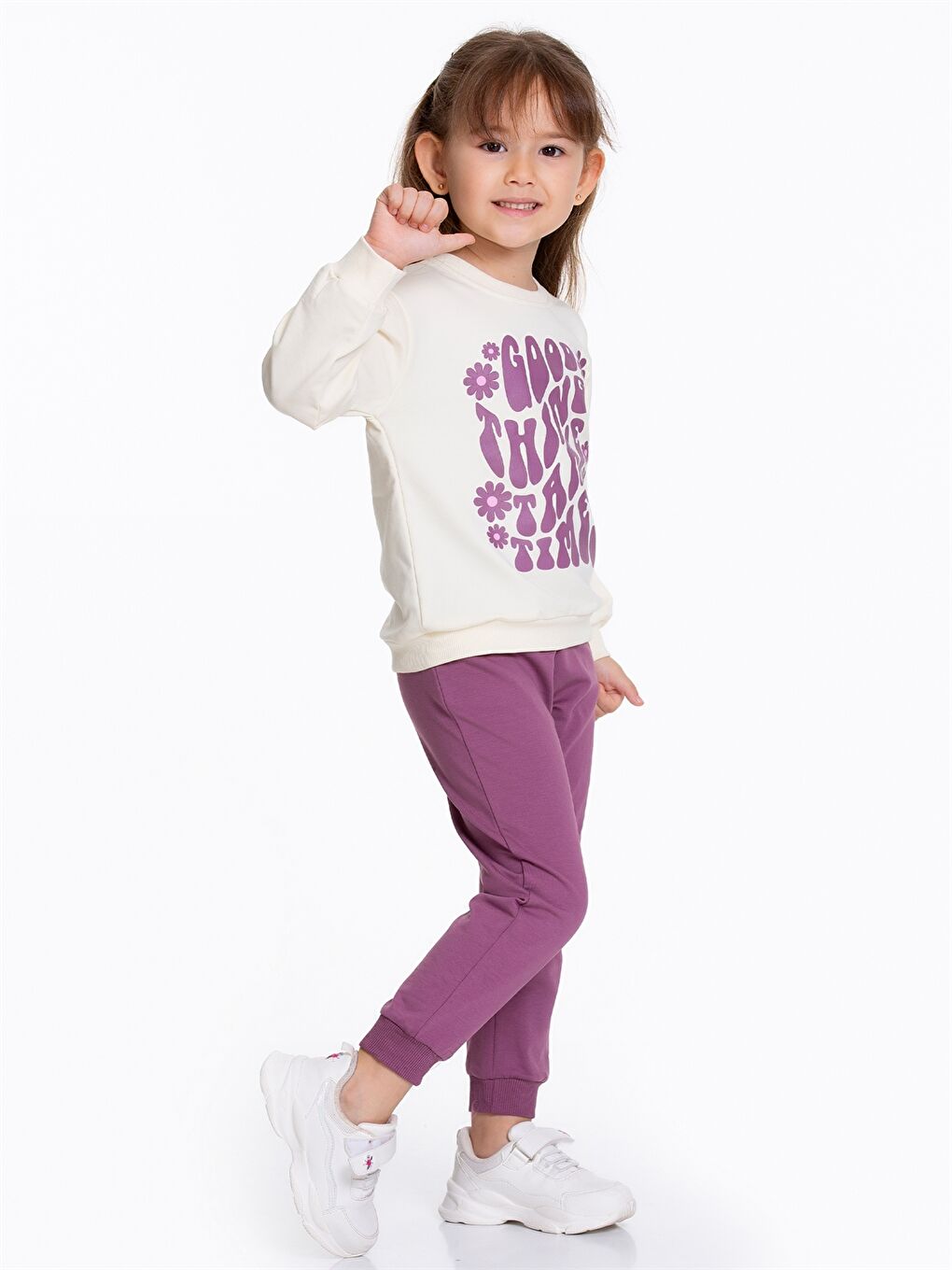 Mor Baskılı Bisiklet Yaka Kız Bebek Takım-3