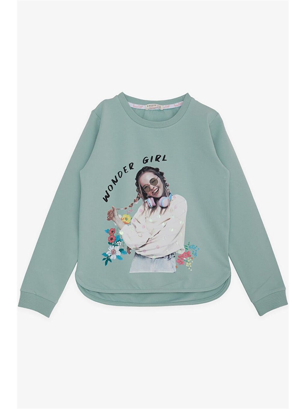 Breeze Su Yeşili Bisiklet Yaka Uzun Kollu Kız Çocuk Sweatshirt