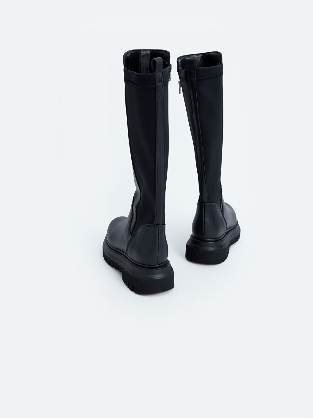 Siyah Fermuarlı Kadın Diz Altı Çizme-4