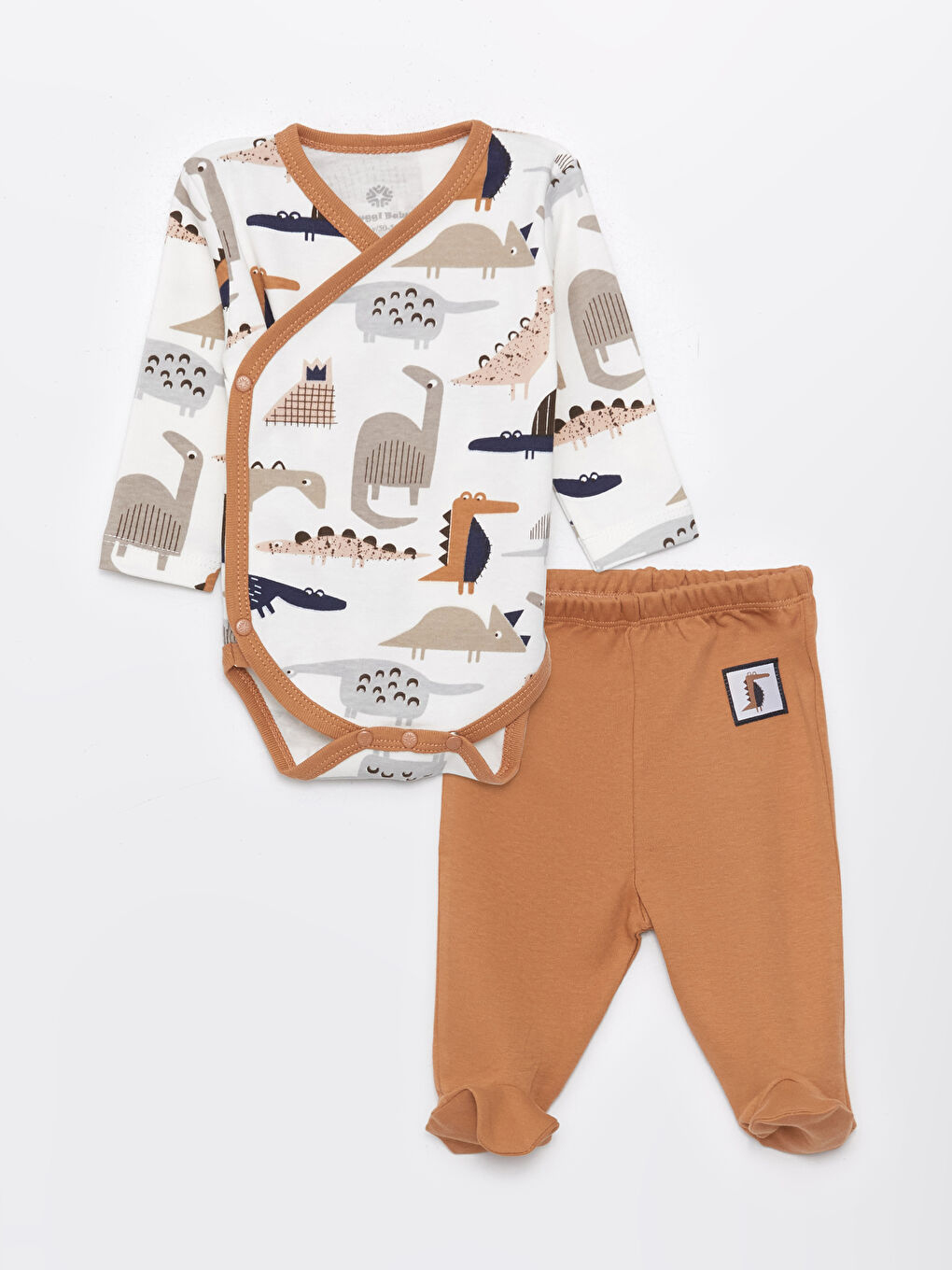 Ekru V Yaka Desenli Erkek Bebek Takım