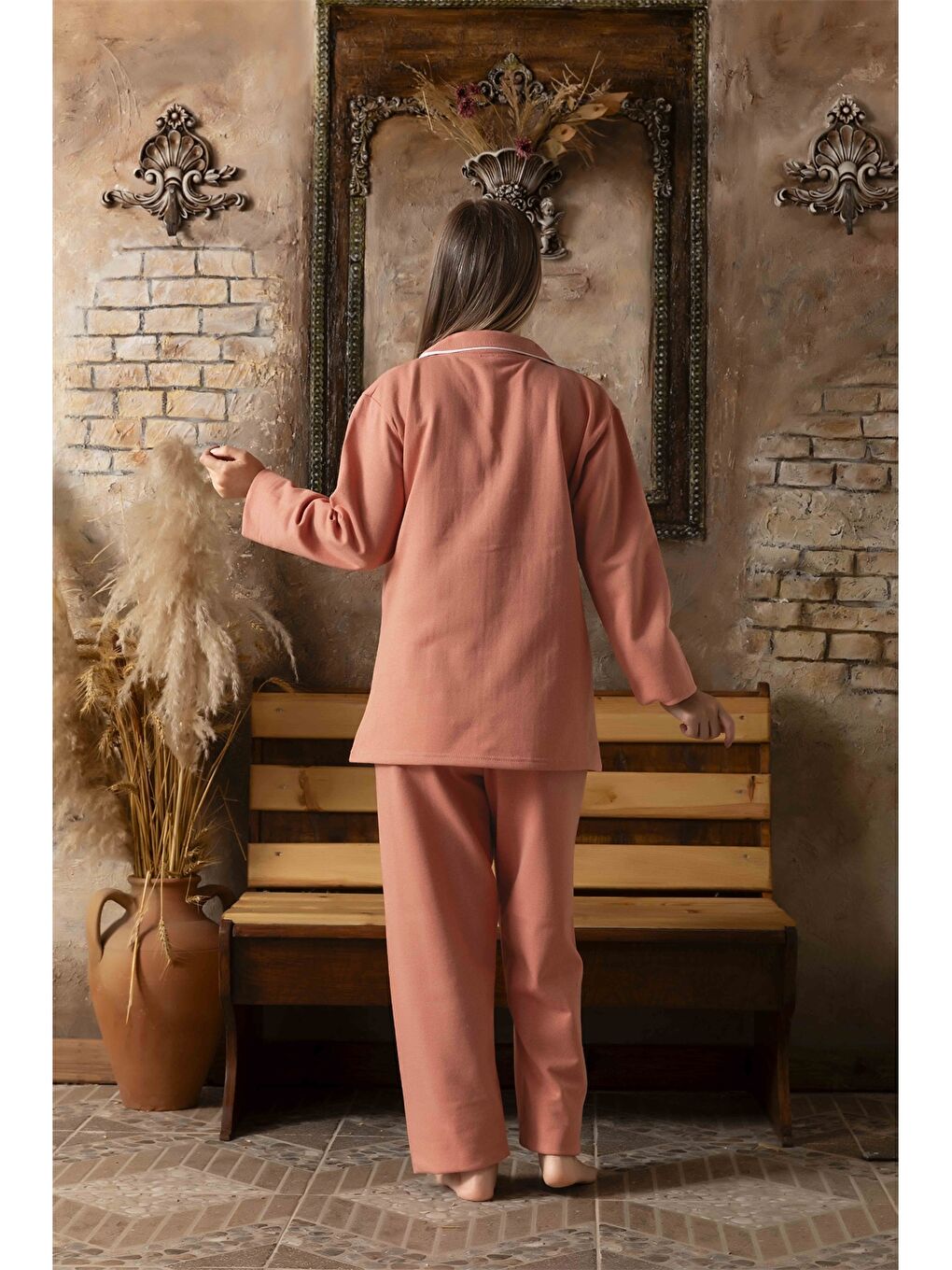 Pembe Gömlek Yaka Kadın Pijama Takımı-1