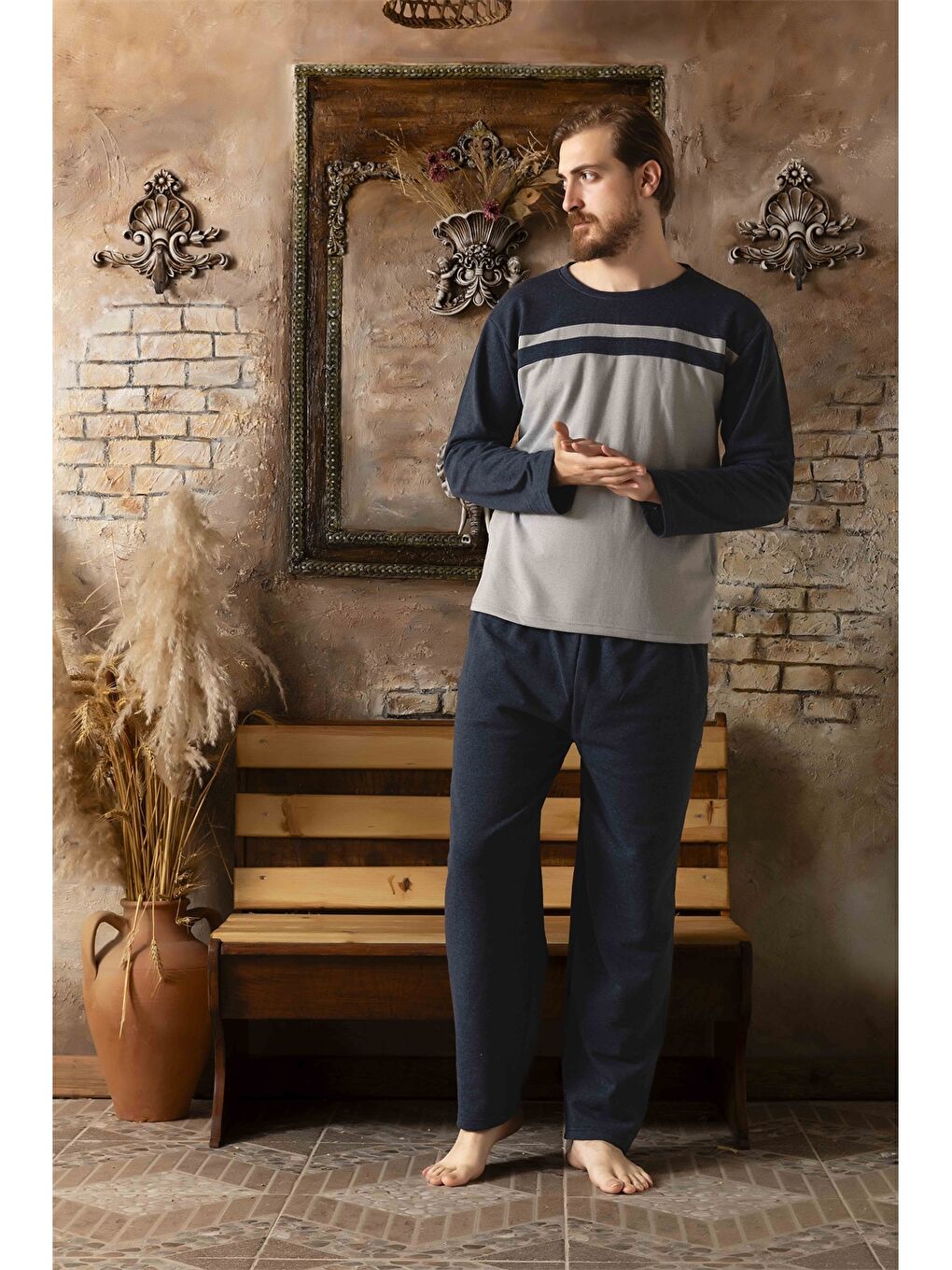 Lacivert Standart Kalıp Erkek Pijama Takım-2