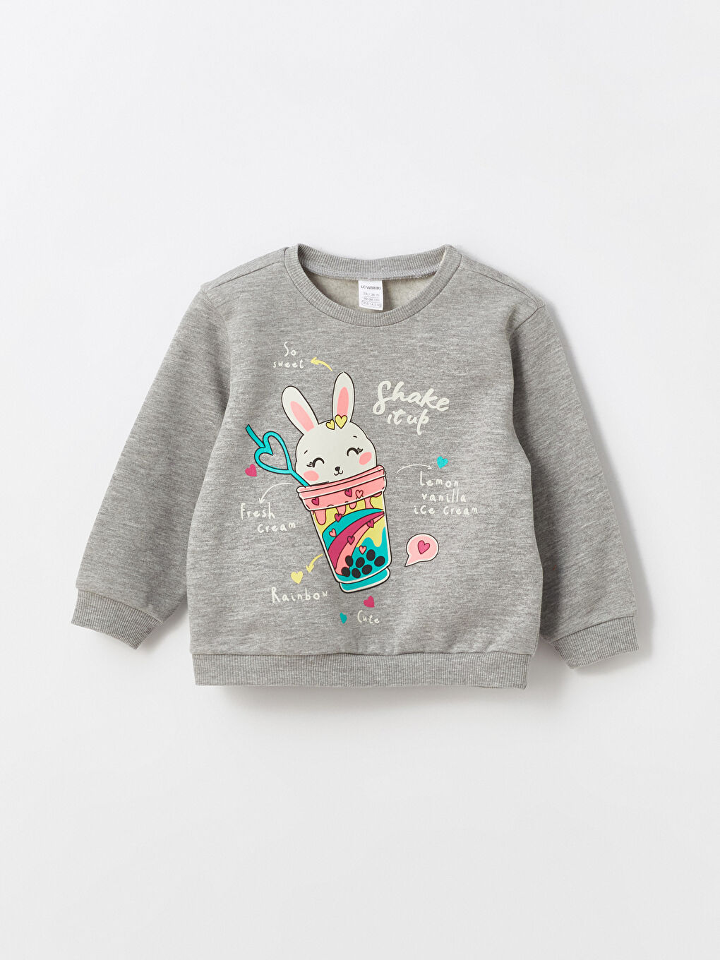 LCW baby Gri Bisiklet Yaka Uzun Kollu Baskılı Kız Bebek Sweatshirt 3'lü - 4