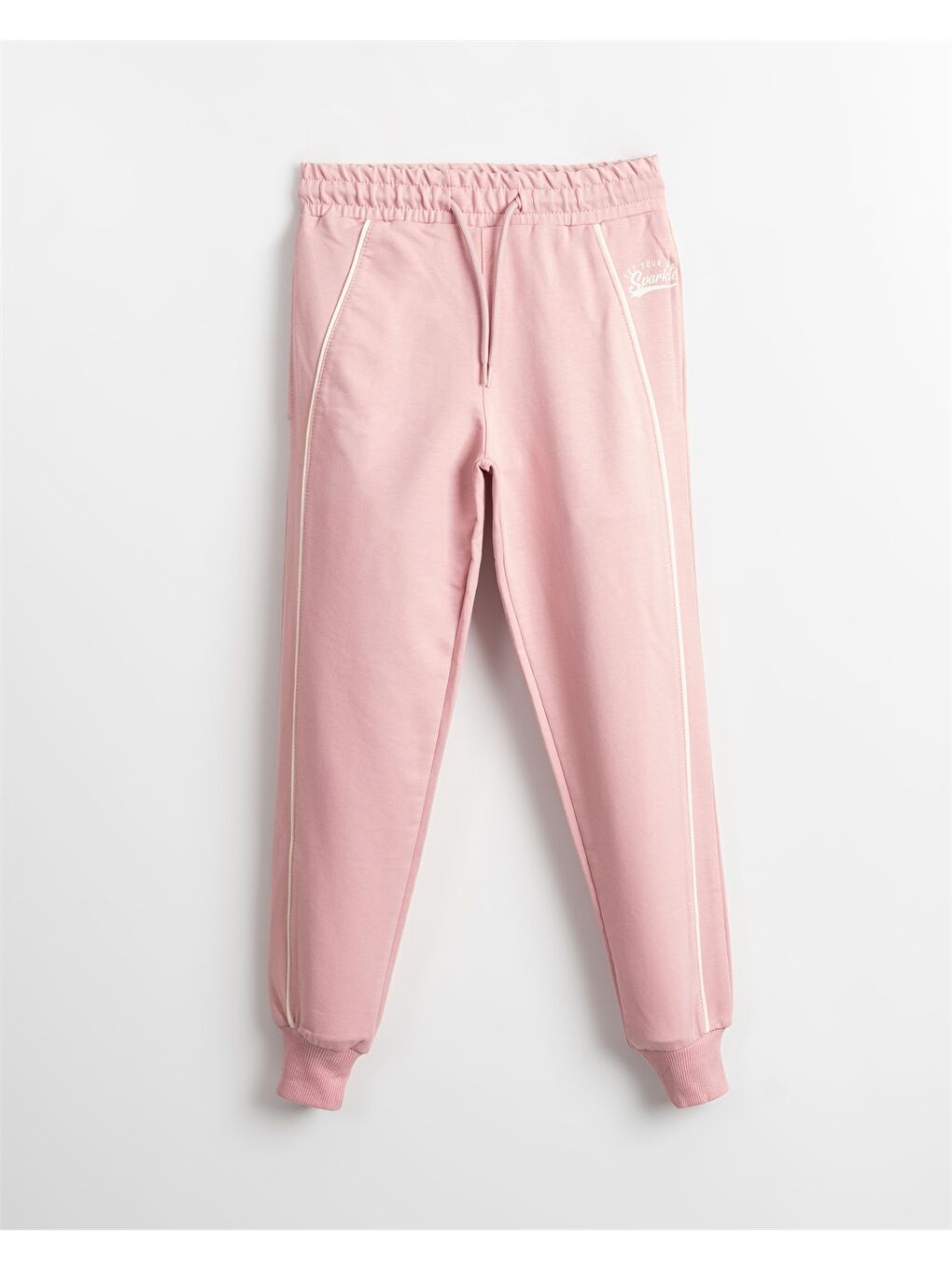 Pembe Beli Lastikli Baskılı Kız Çocuk Eşofman Altı