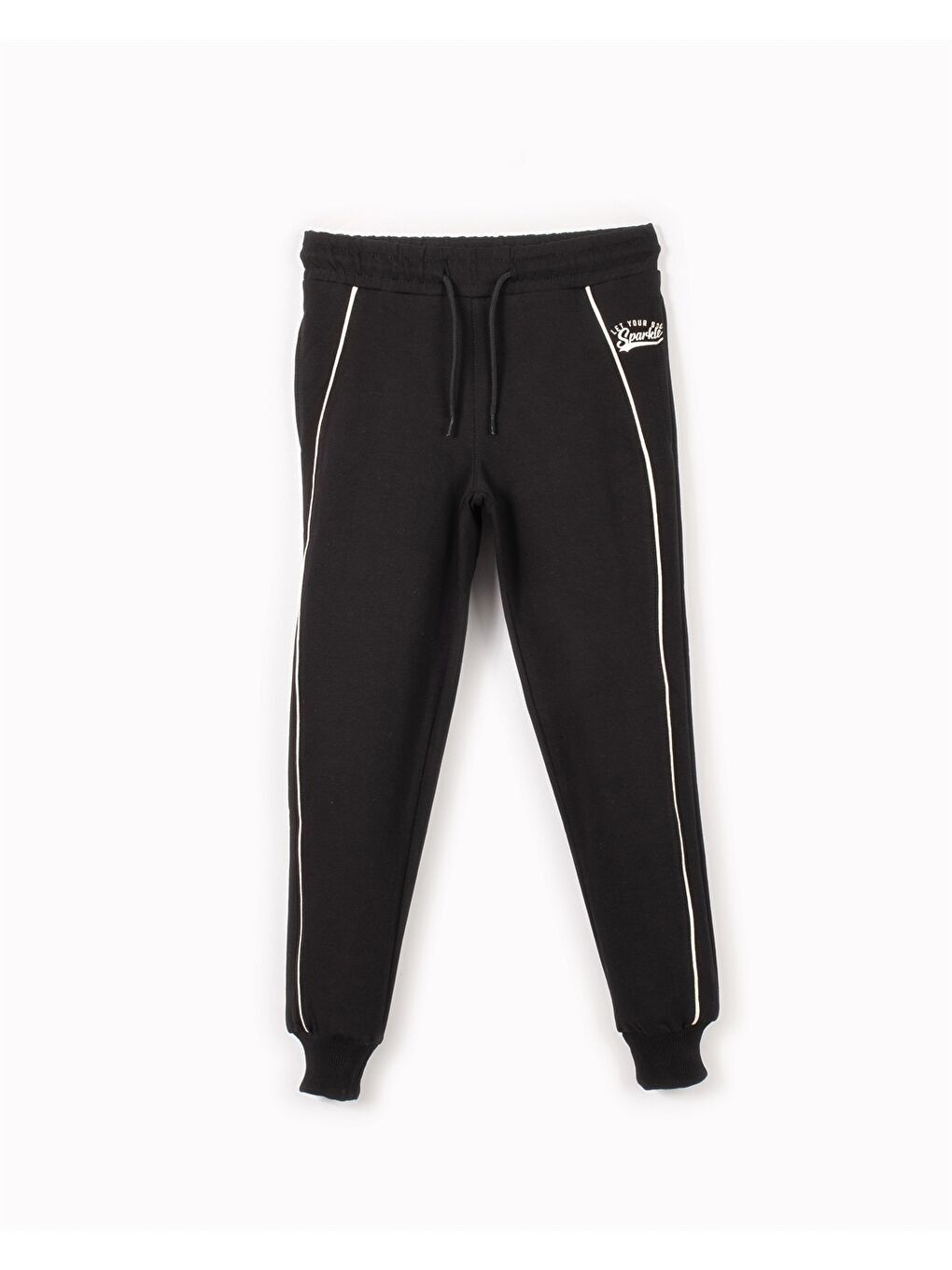 Siyah Beli Lastikli Baskılı Kız Çocuk Eşofman Altı