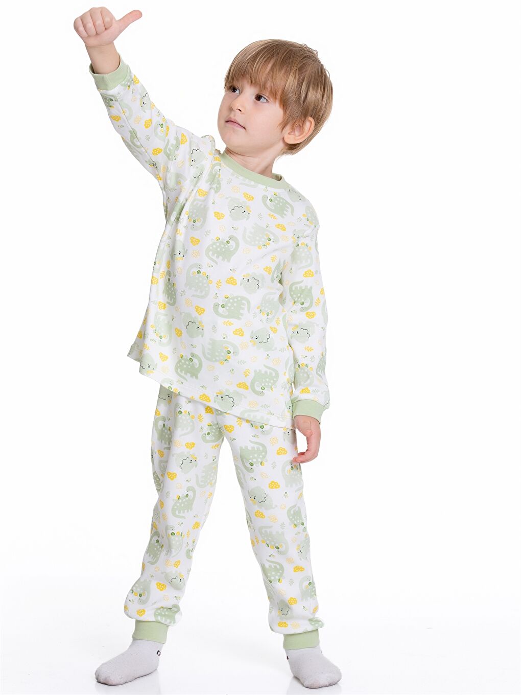 Yeşil Bisiklet Yaka Erkek Bebek Pijama Takımı