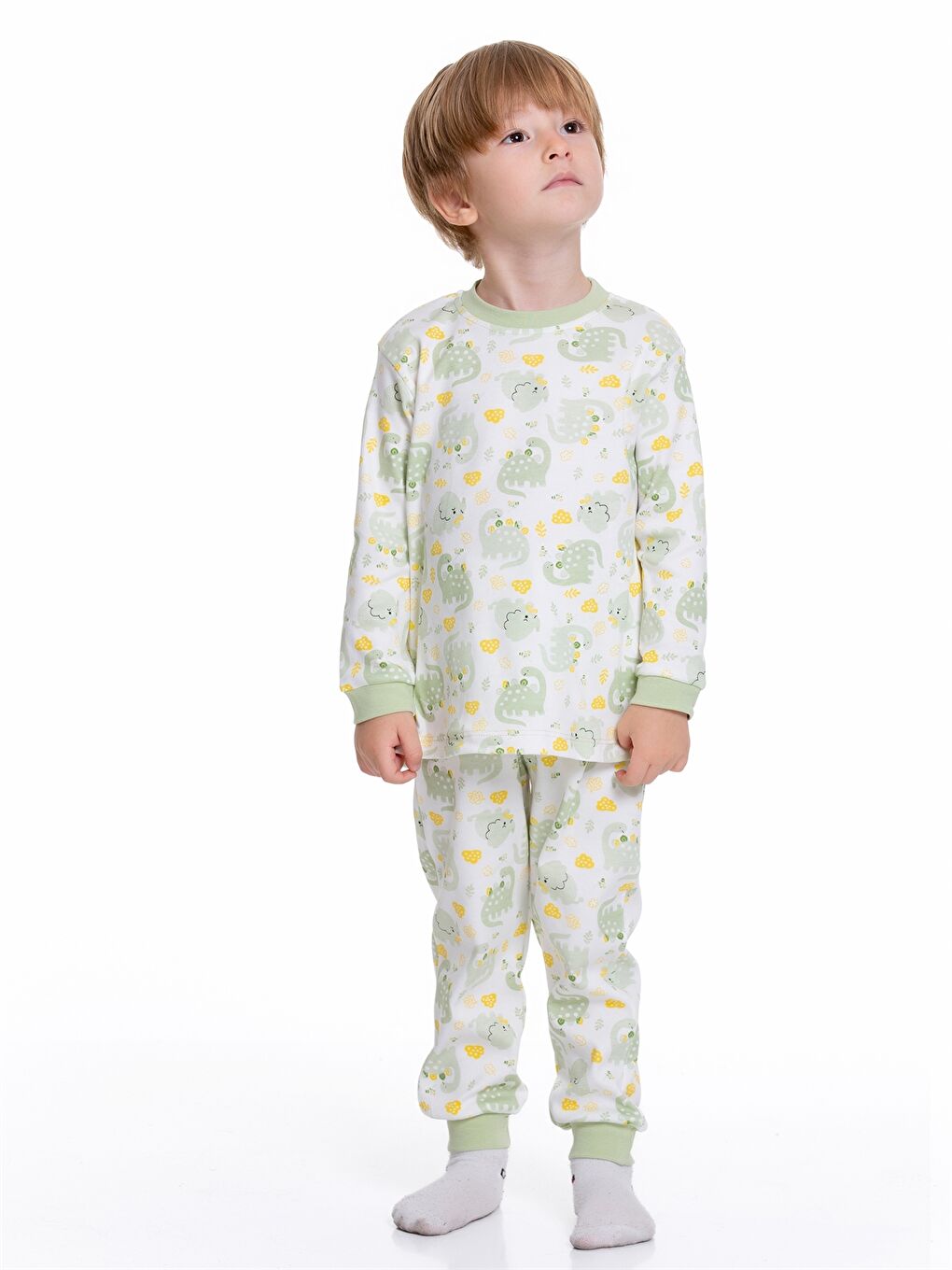 Yeşil Bisiklet Yaka Erkek Bebek Pijama Takımı-3