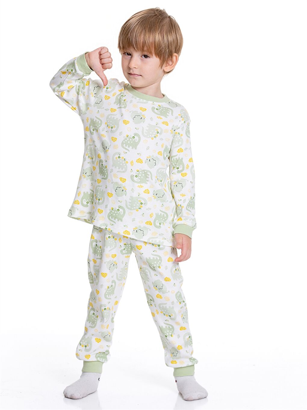 Yeşil Bisiklet Yaka Erkek Bebek Pijama Takımı-1