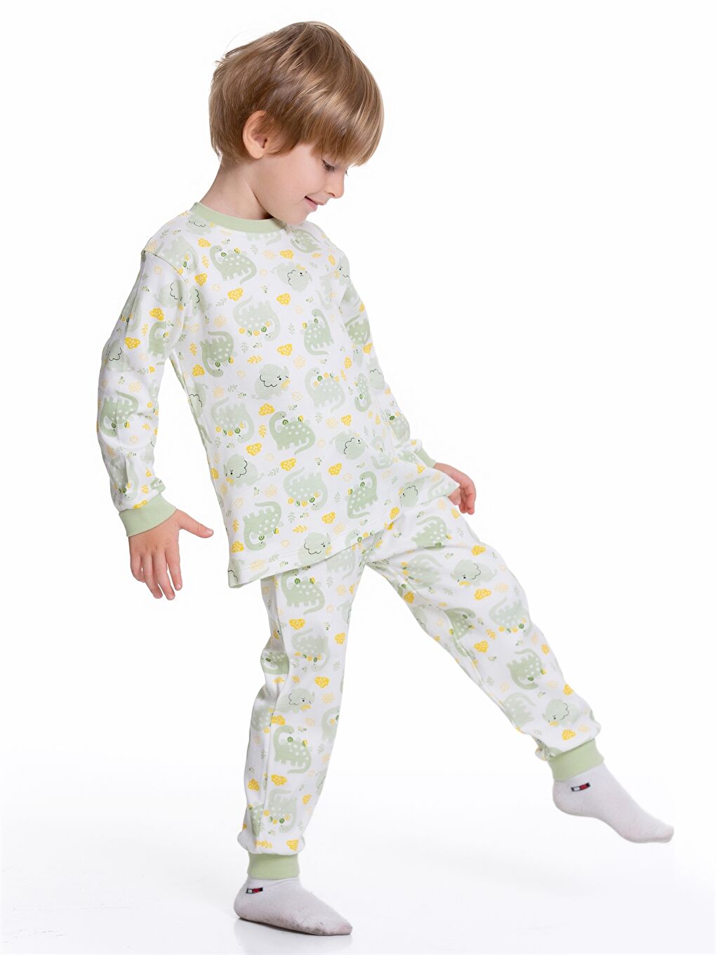 Yeşil Bisiklet Yaka Erkek Bebek Pijama Takımı-4