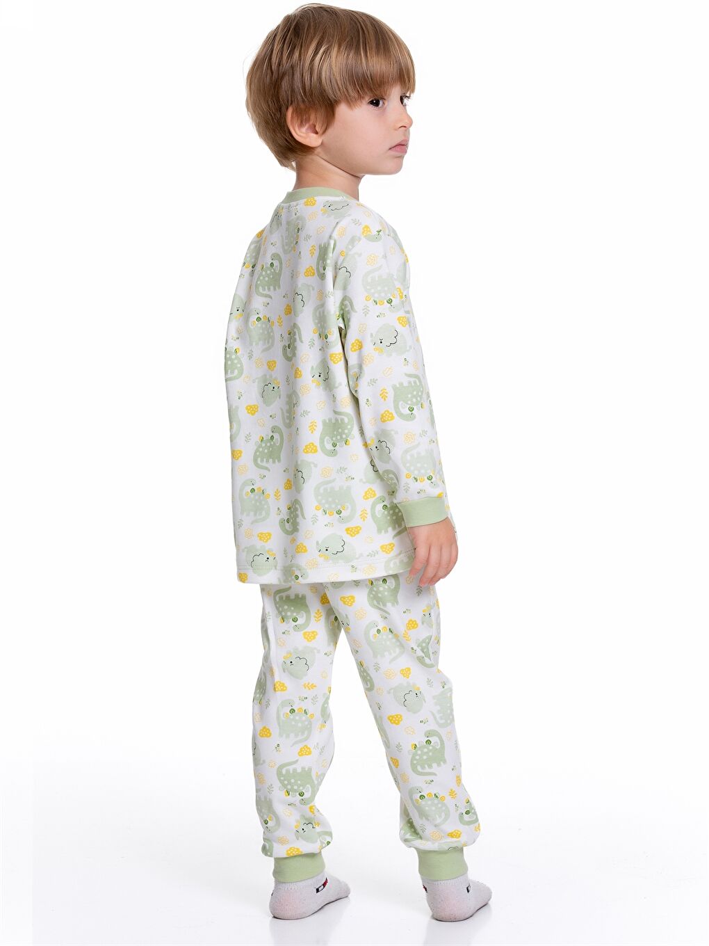 Yeşil Bisiklet Yaka Erkek Bebek Pijama Takımı-5