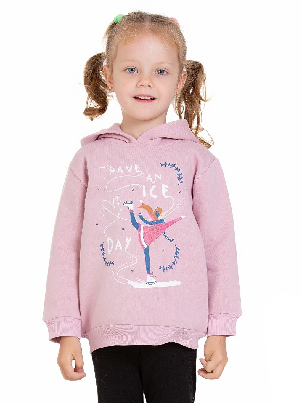 Myhanne Pembe Uzun Kol Baskılı Kız Bebek Hoodie - 1