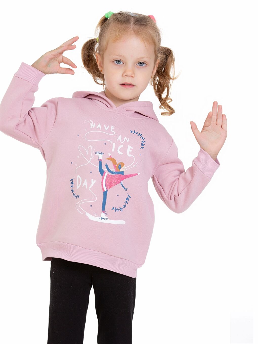 Myhanne Pembe Uzun Kol Baskılı Kız Bebek Hoodie - 2