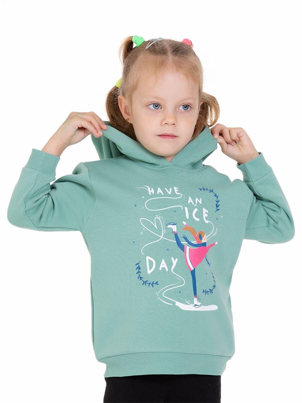 Myhanne Yeşil Uzun Kol Baskılı Kız Bebek Hoodie - 2