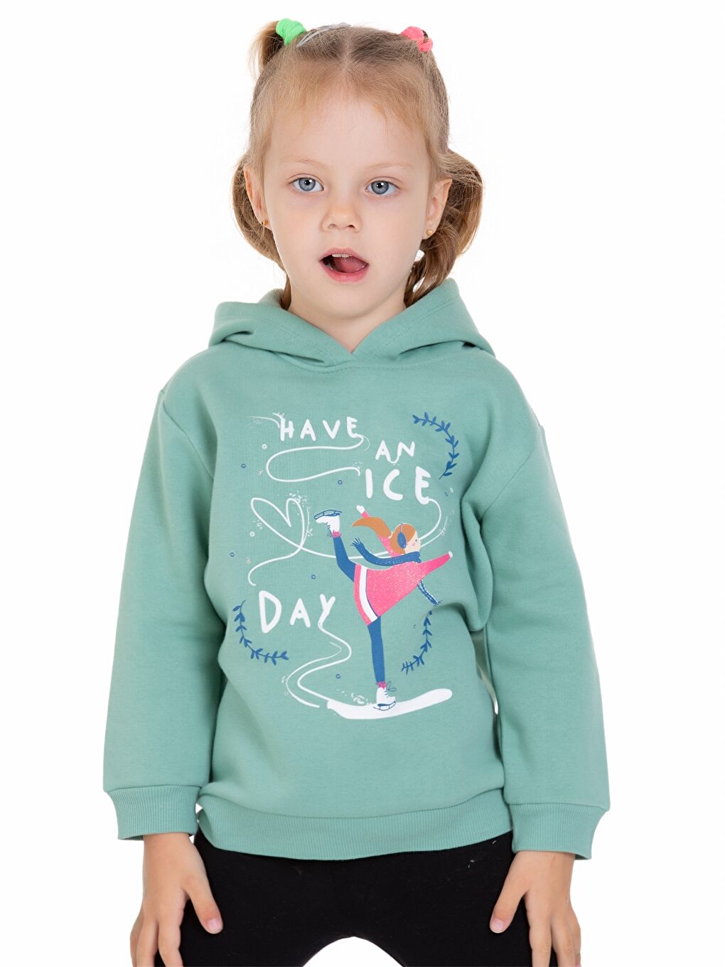 Myhanne Yeşil Uzun Kol Baskılı Kız Bebek Hoodie - 3