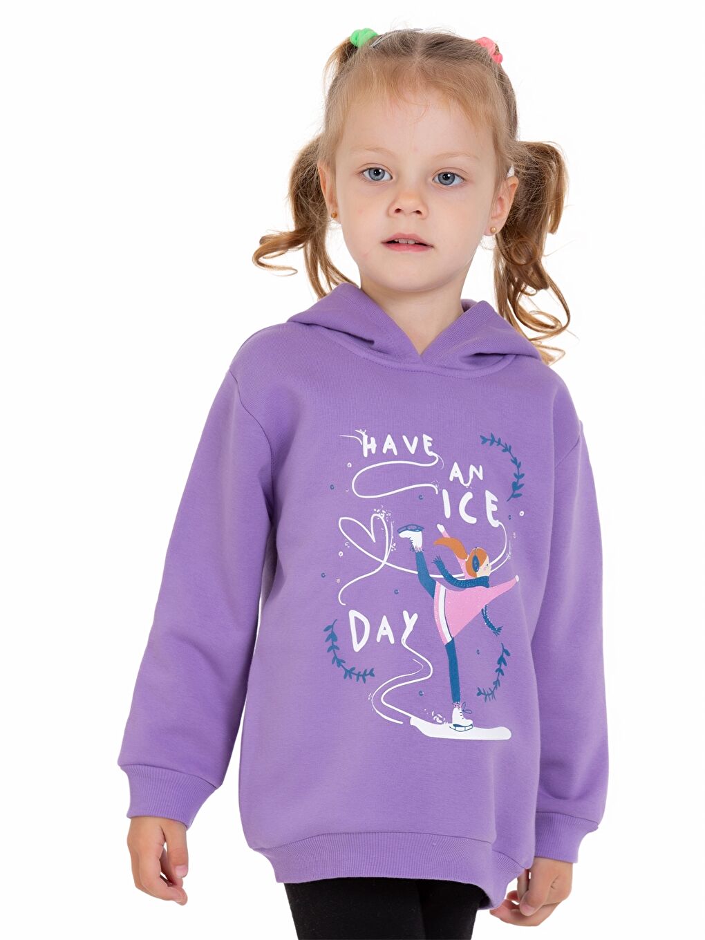 Myhanne Lila Uzun Kol Baskılı Kız Bebek Hoodie