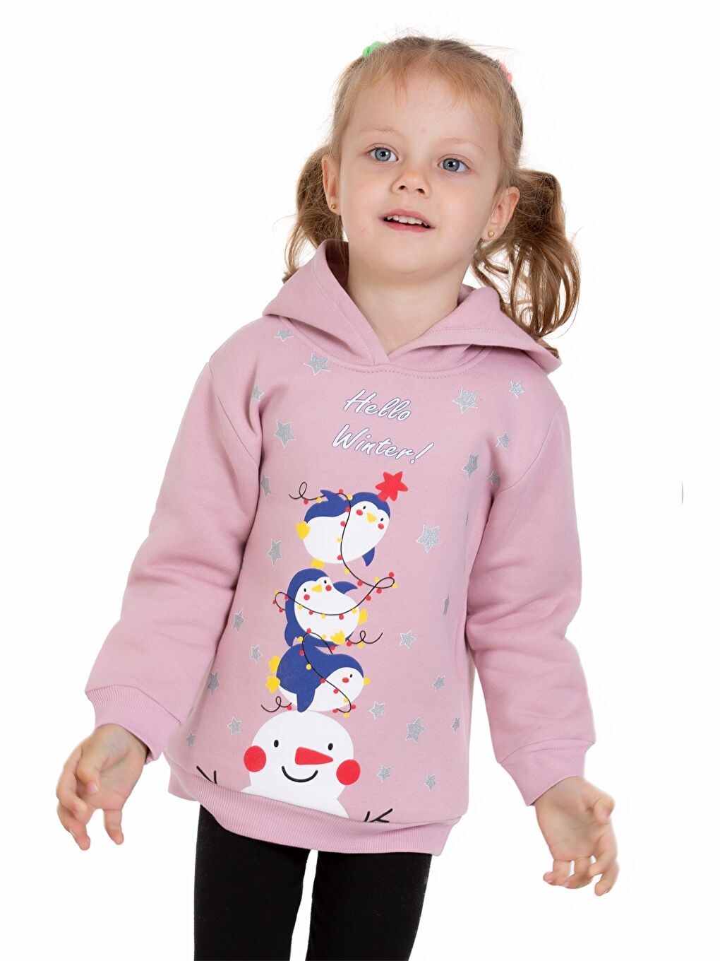 Myhanne Pembe Uzun Kollu Baskılı Kız Bebek Hoodie