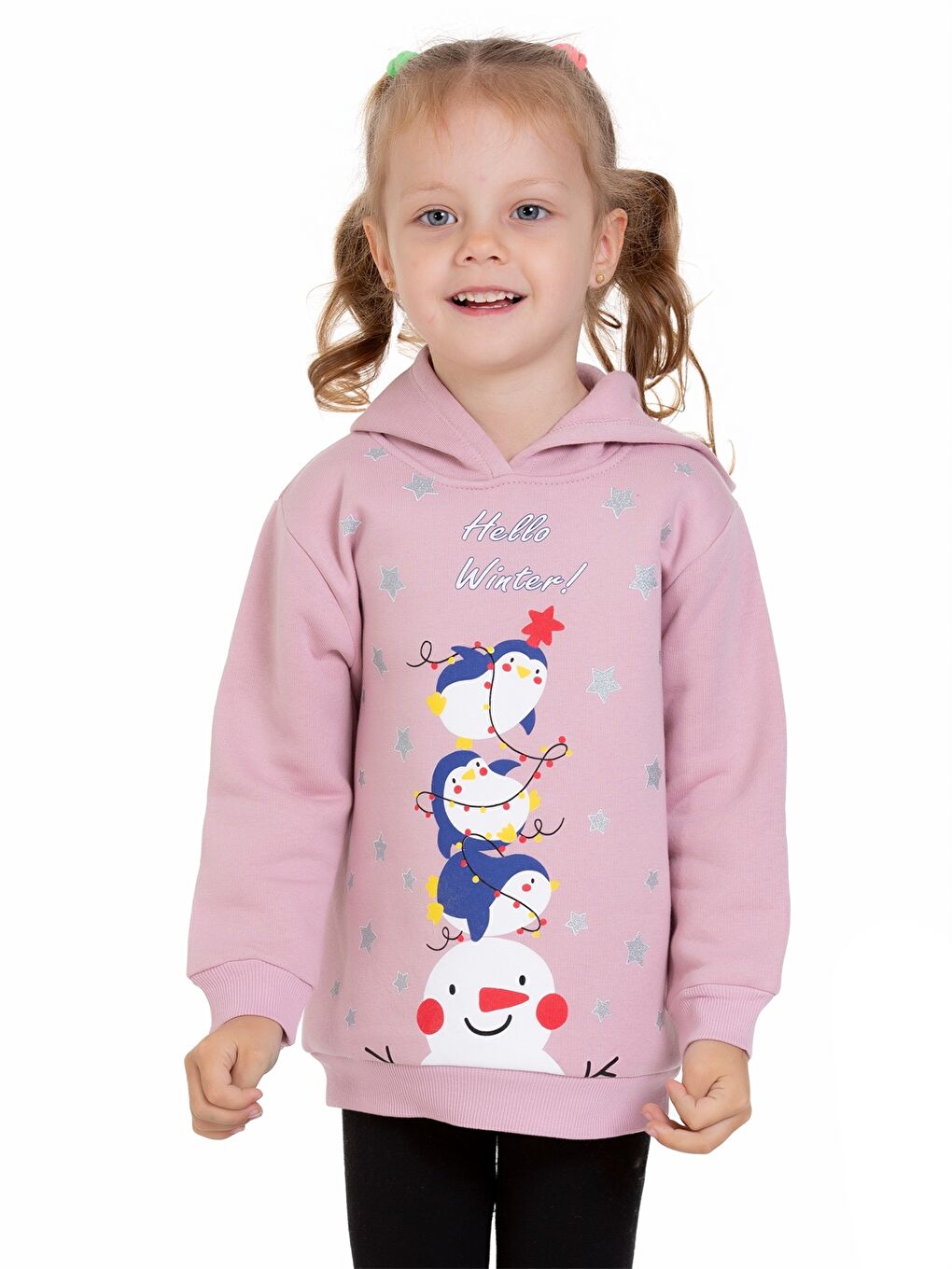 Myhanne Pembe Uzun Kollu Baskılı Kız Bebek Hoodie - 3