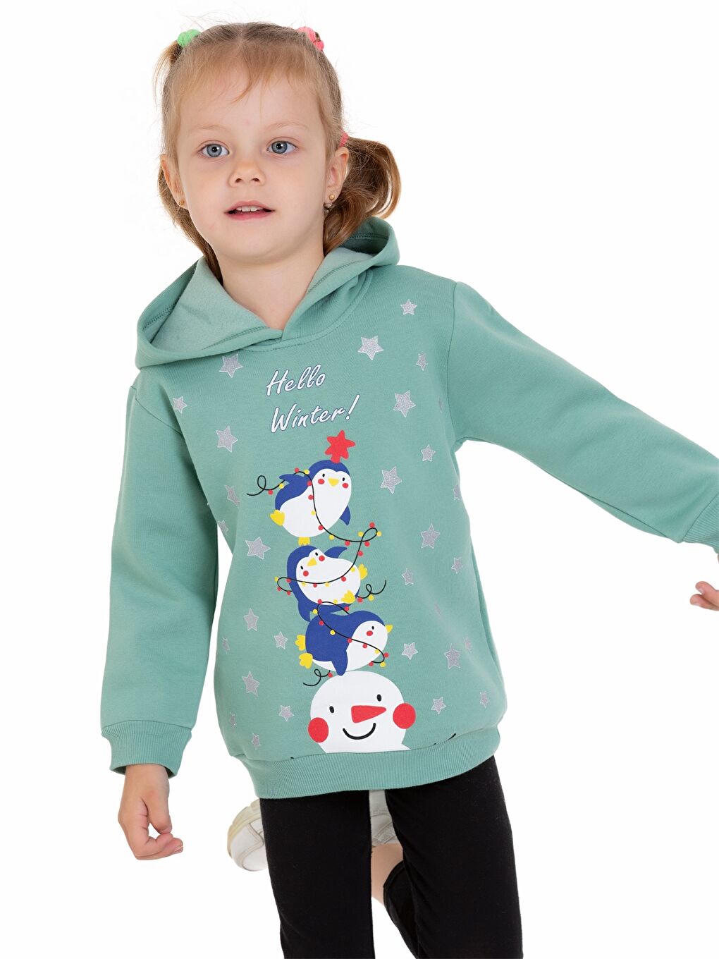 Myhanne Yeşil Uzun Kollu Baskılı Kız Bebek Hoodie