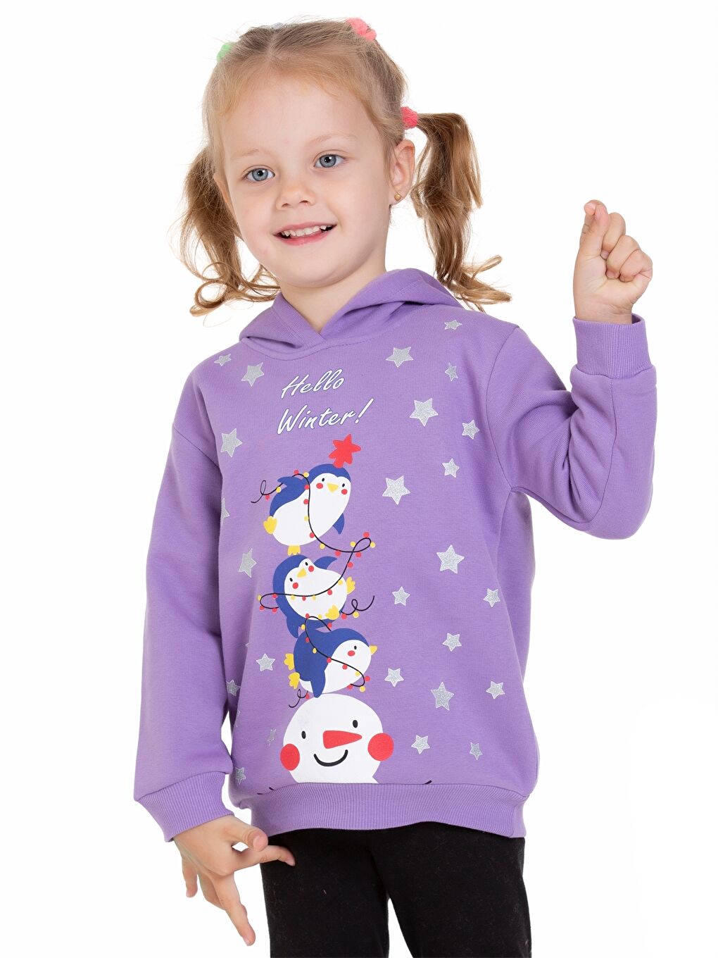 Myhanne Lila Uzun Kollu Baskılı Kız Bebek Hoodie - 3