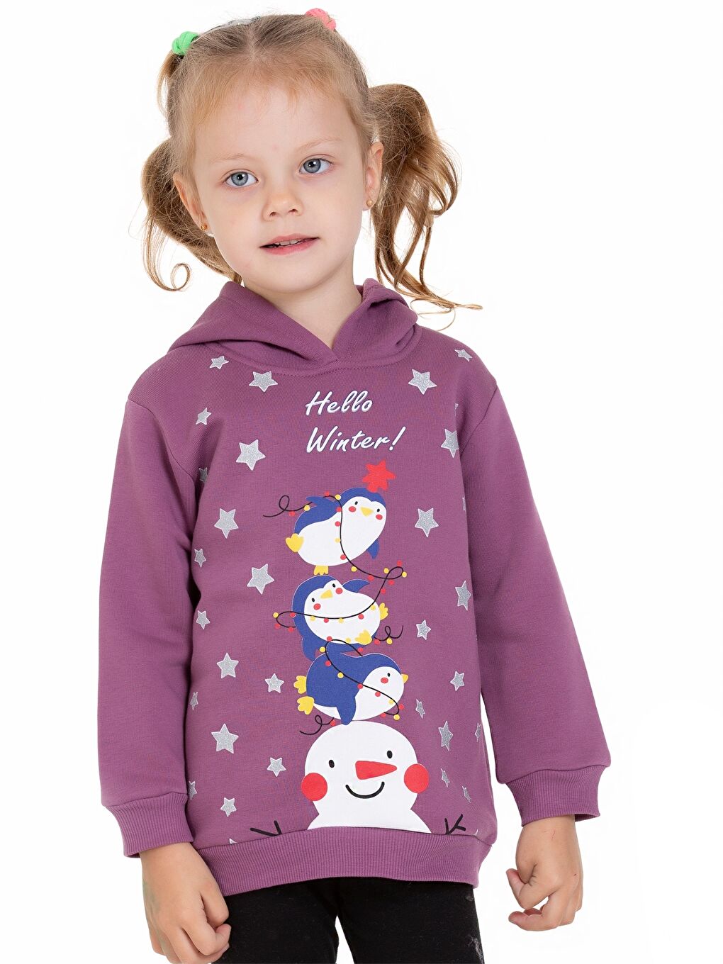 Myhanne Mor Uzun Kollu Baskılı Kız Bebek Hoodie - 1