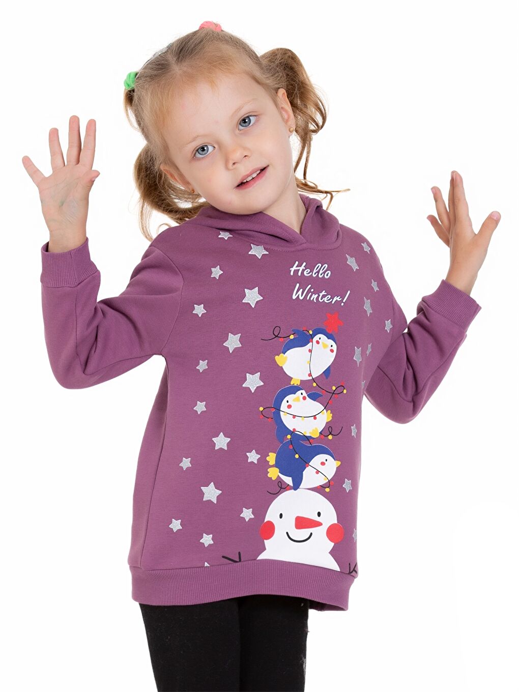 Myhanne Mor Uzun Kollu Baskılı Kız Bebek Hoodie - 3