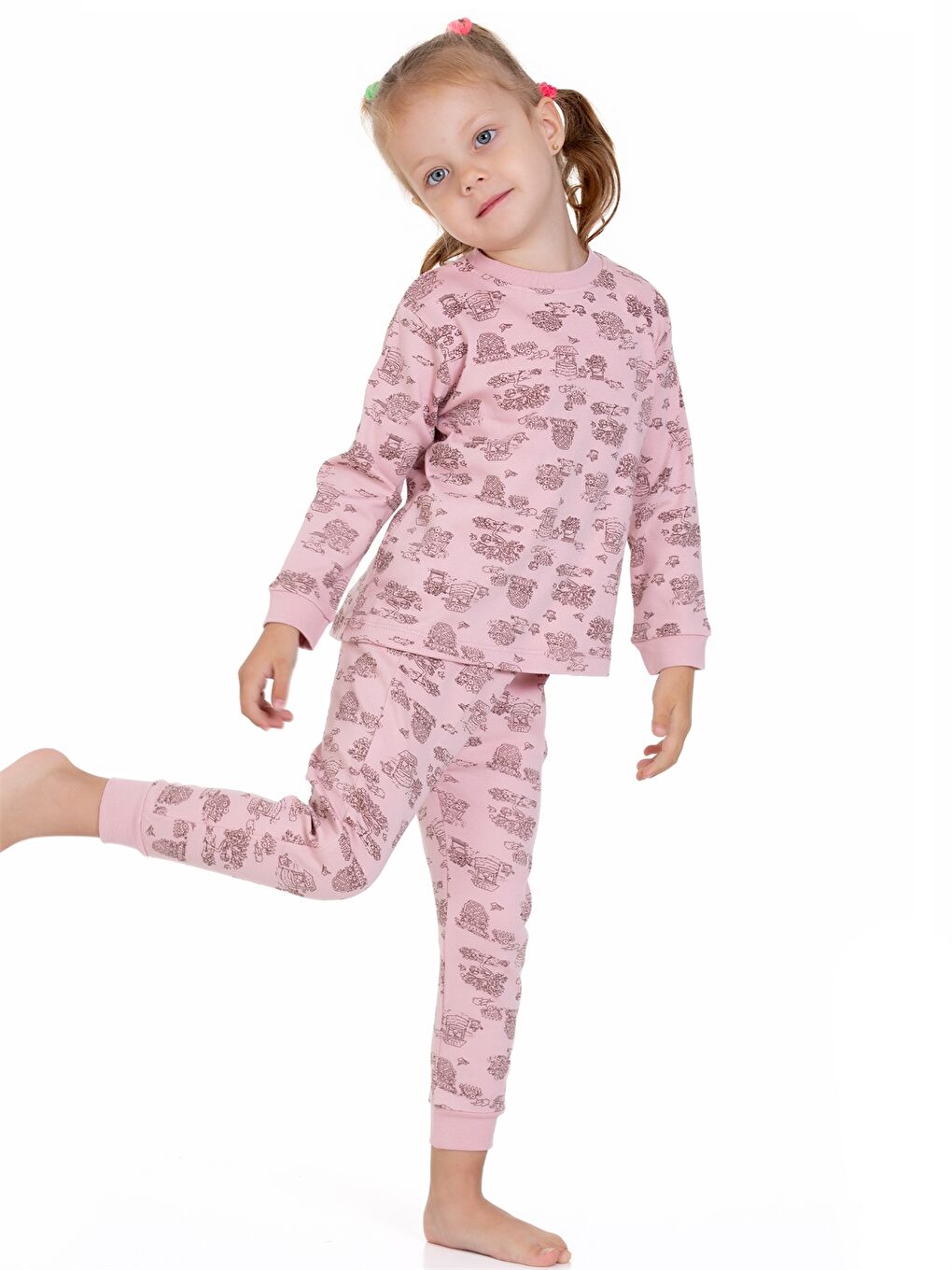 Pembe Bisiklet Yaka Kız Bebek Pijama Takımı