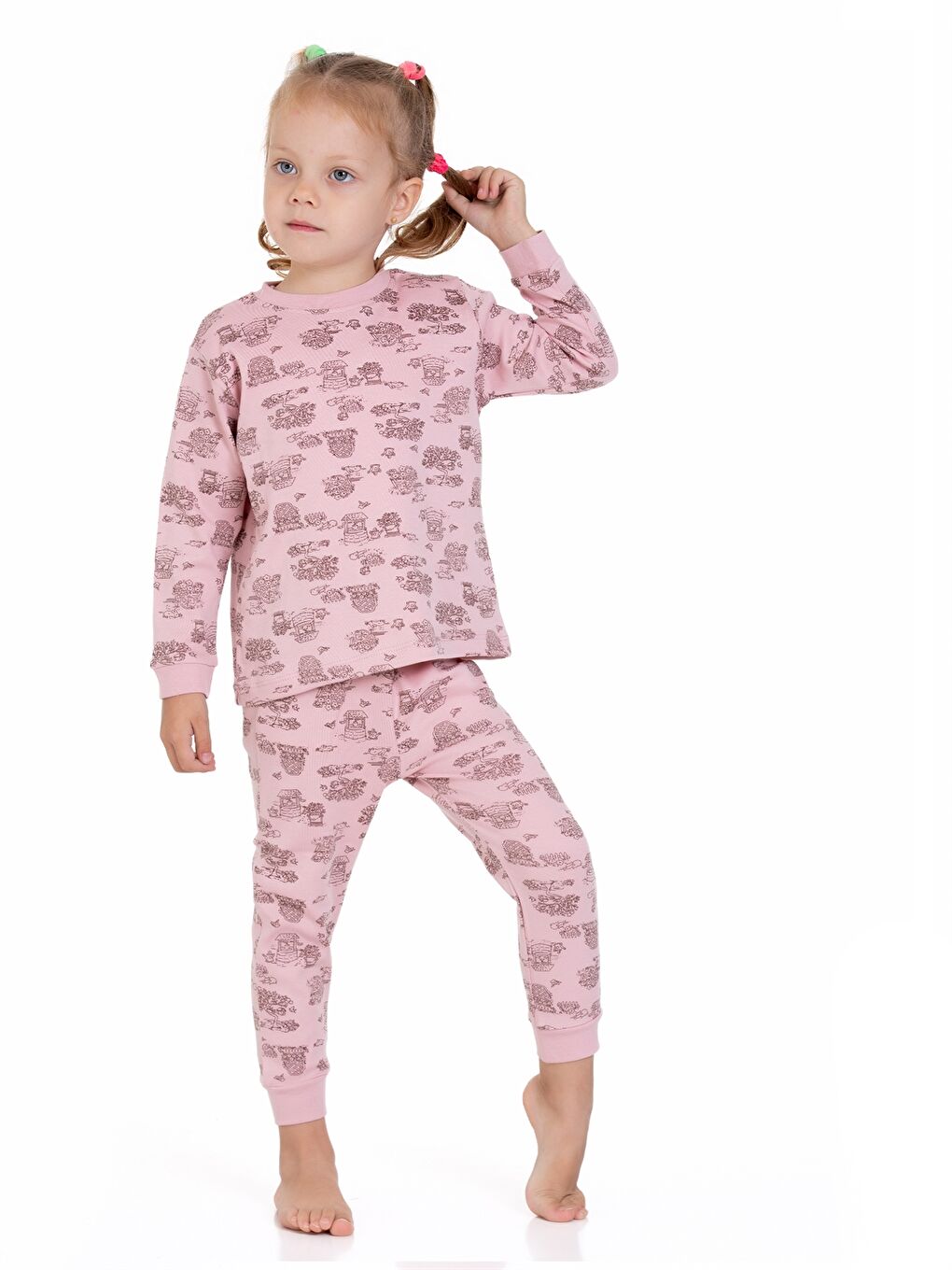 Pembe Bisiklet Yaka Kız Bebek Pijama Takımı-1