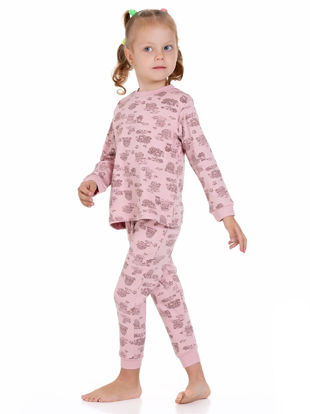 Pembe Bisiklet Yaka Kız Bebek Pijama Takımı-2