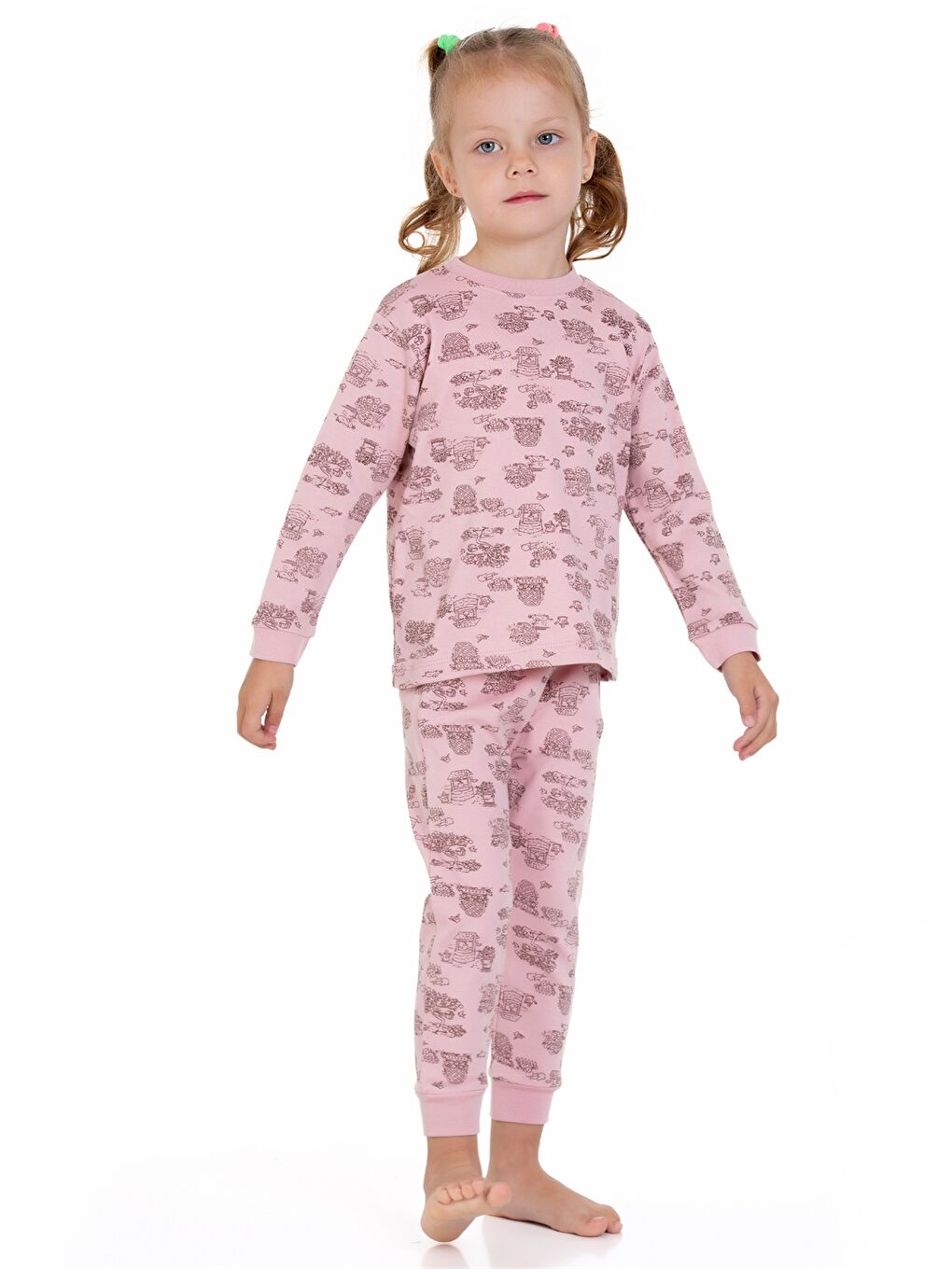 Pembe Bisiklet Yaka Kız Bebek Pijama Takımı-3