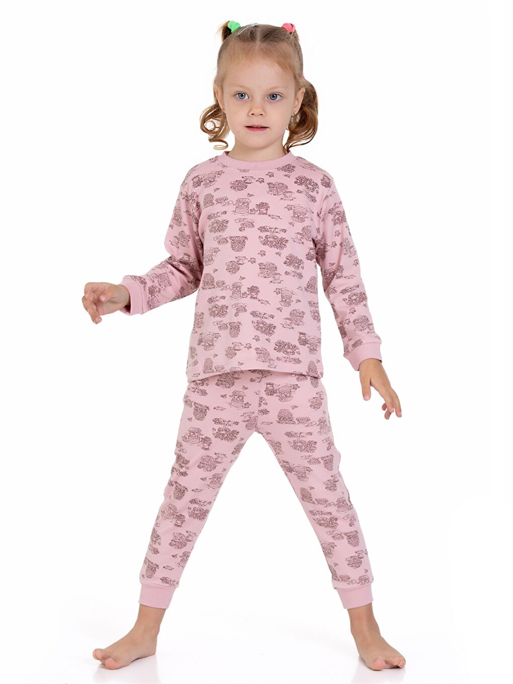 Pembe Bisiklet Yaka Kız Bebek Pijama Takımı-4