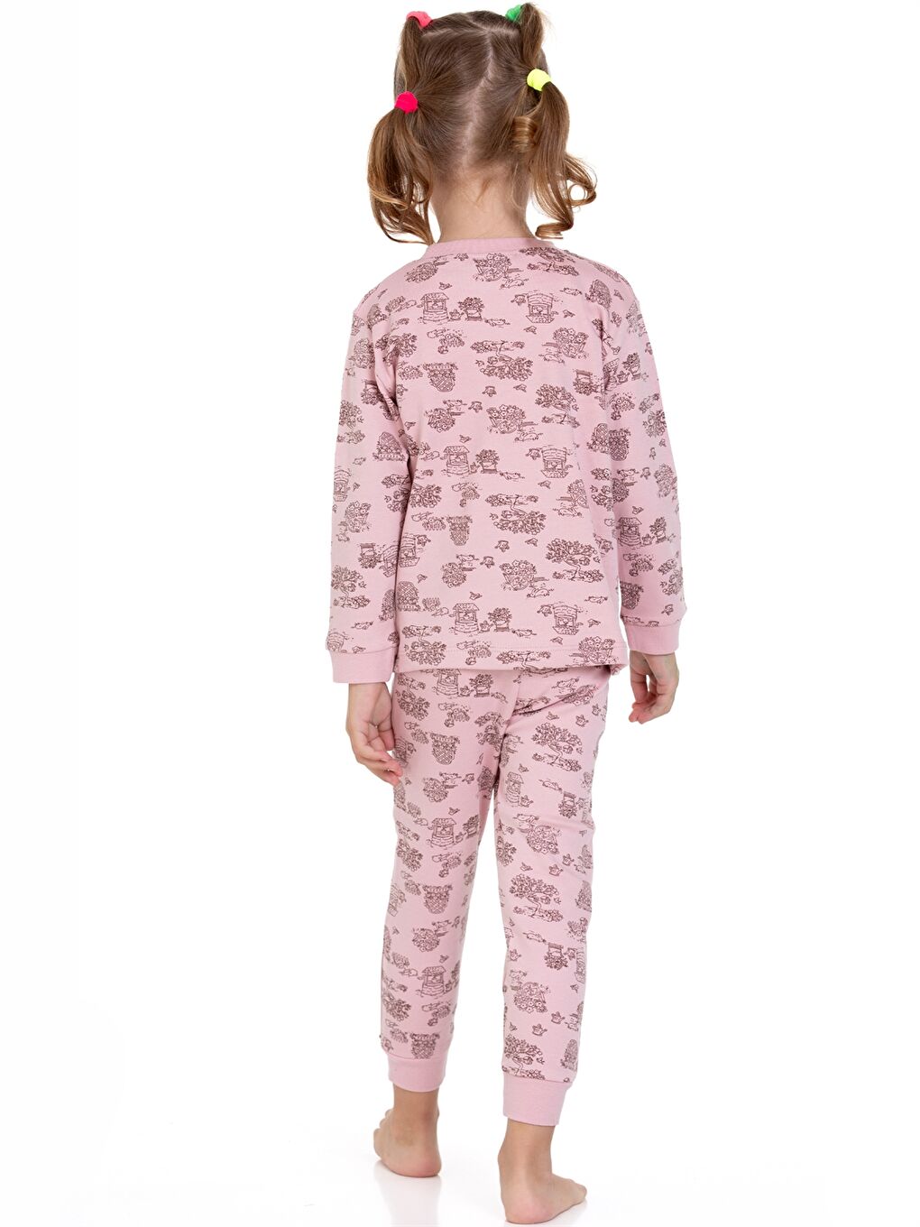 Pembe Bisiklet Yaka Kız Bebek Pijama Takımı-5