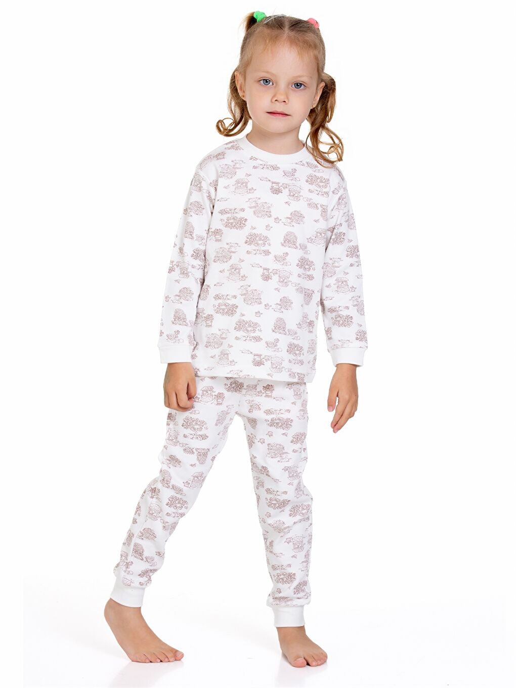 Ekru Bisiklet Yaka Kız Bebek Pijama Takımı-1