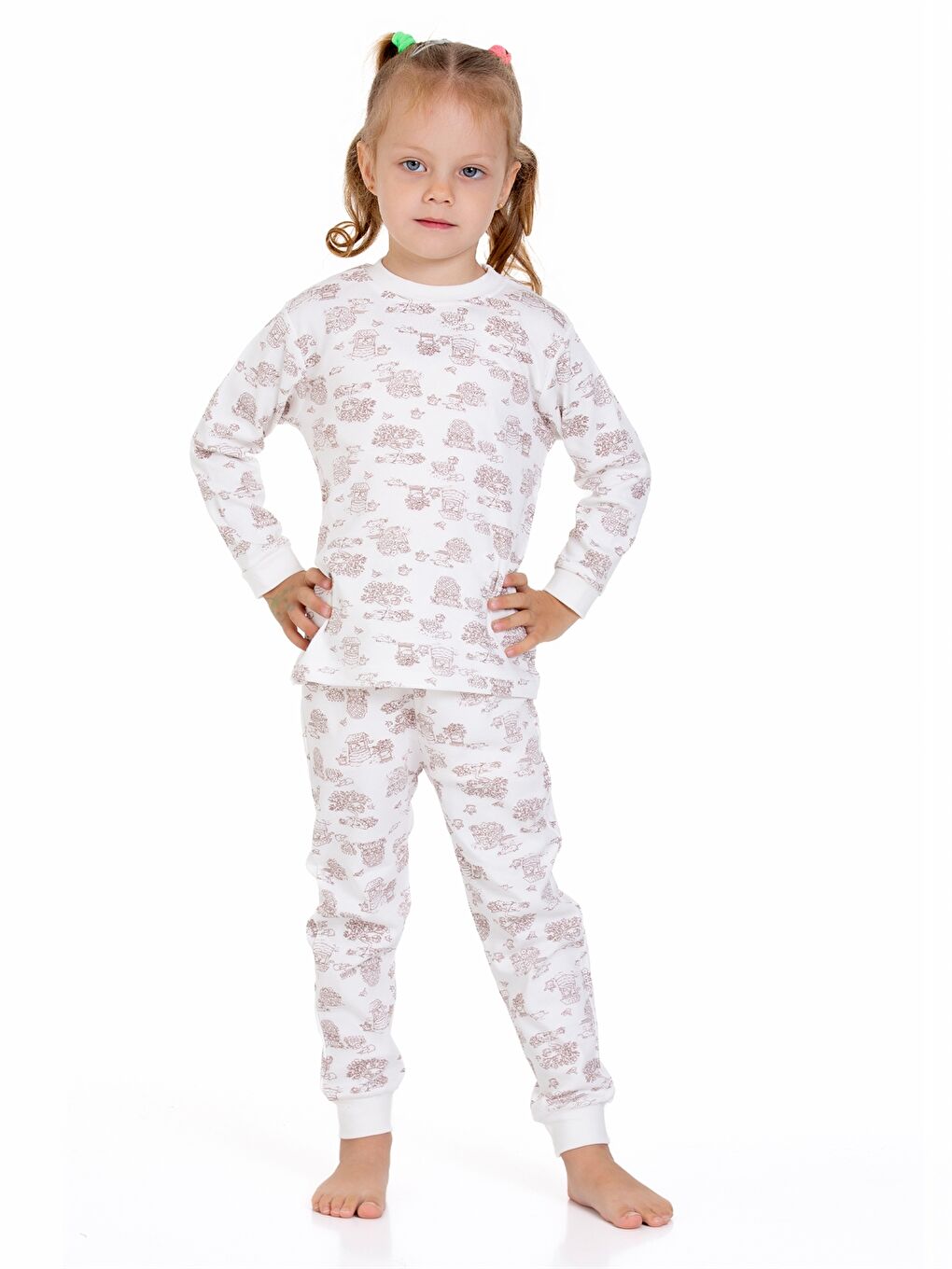 Ekru Bisiklet Yaka Kız Bebek Pijama Takımı-2