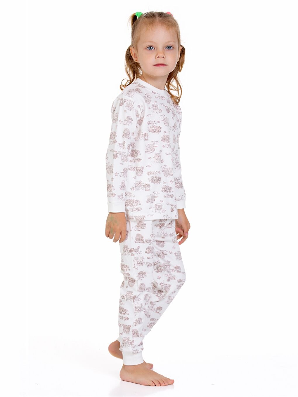 Ekru Bisiklet Yaka Kız Bebek Pijama Takımı-4