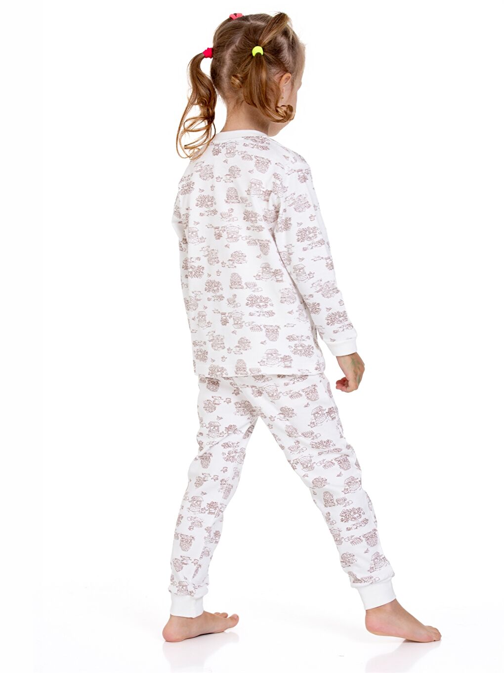 Ekru Bisiklet Yaka Kız Bebek Pijama Takımı-5