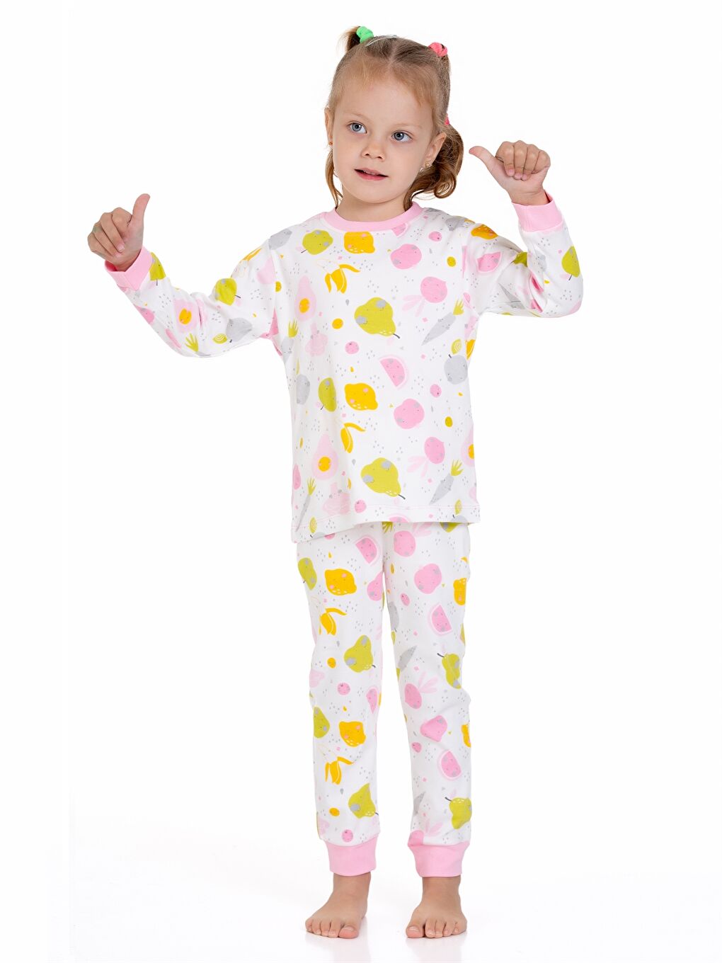 Pembe Bisiklet Yaka Kız Bebek Pijama Takımı