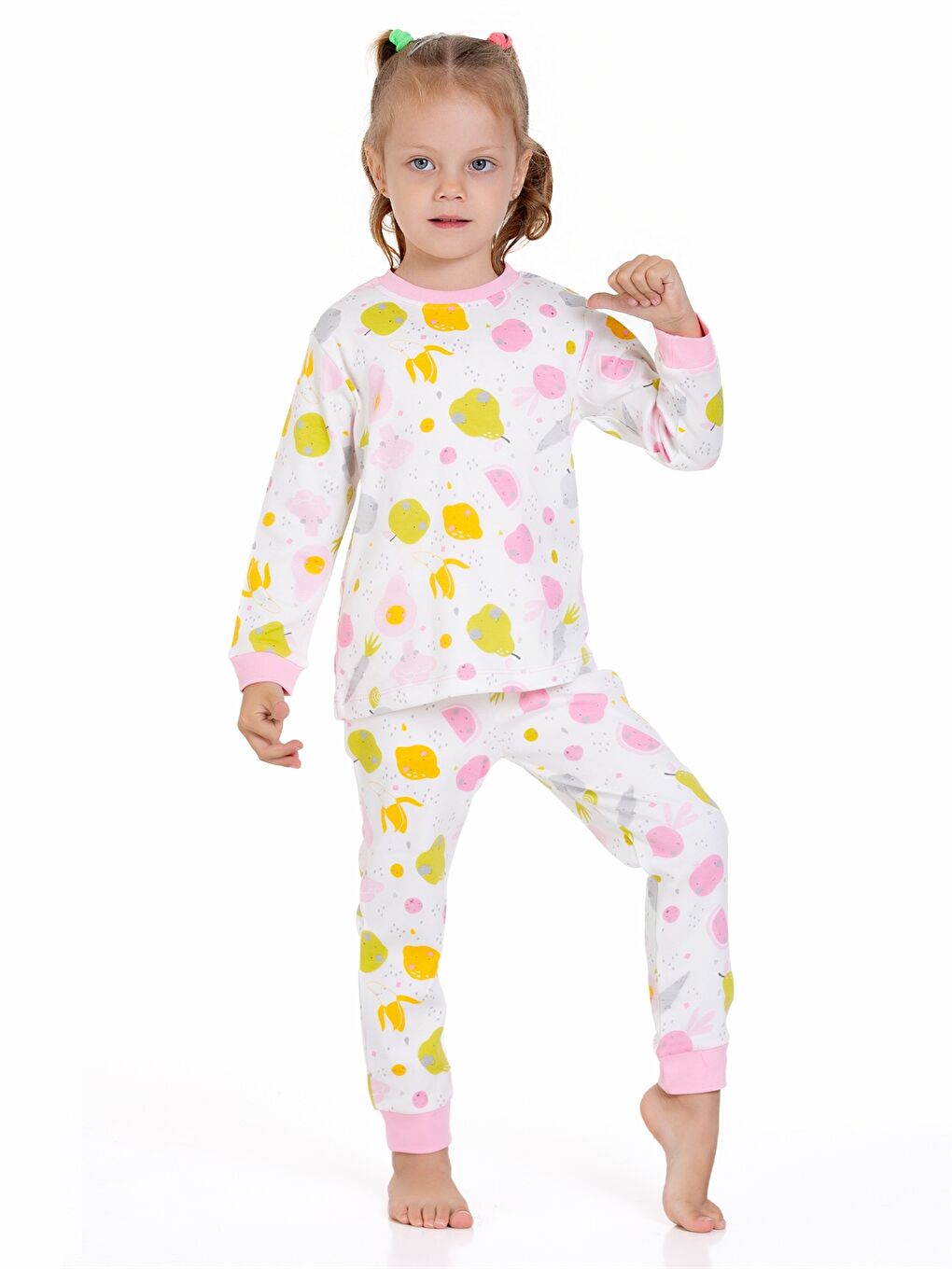 Pembe Bisiklet Yaka Kız Bebek Pijama Takımı-1