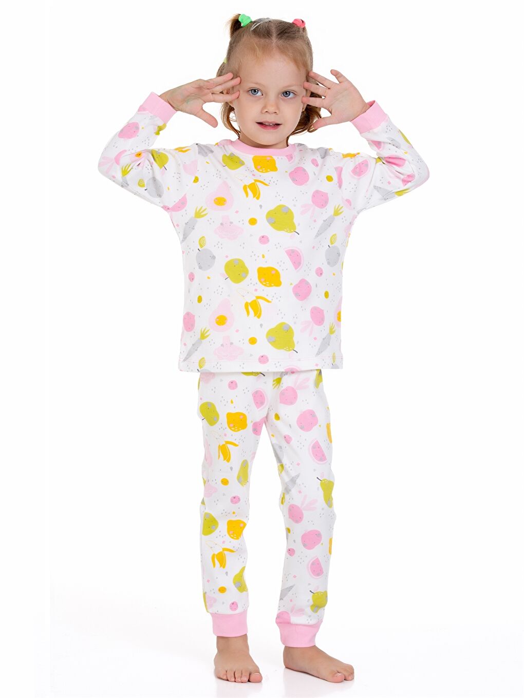 Pembe Bisiklet Yaka Kız Bebek Pijama Takımı-4