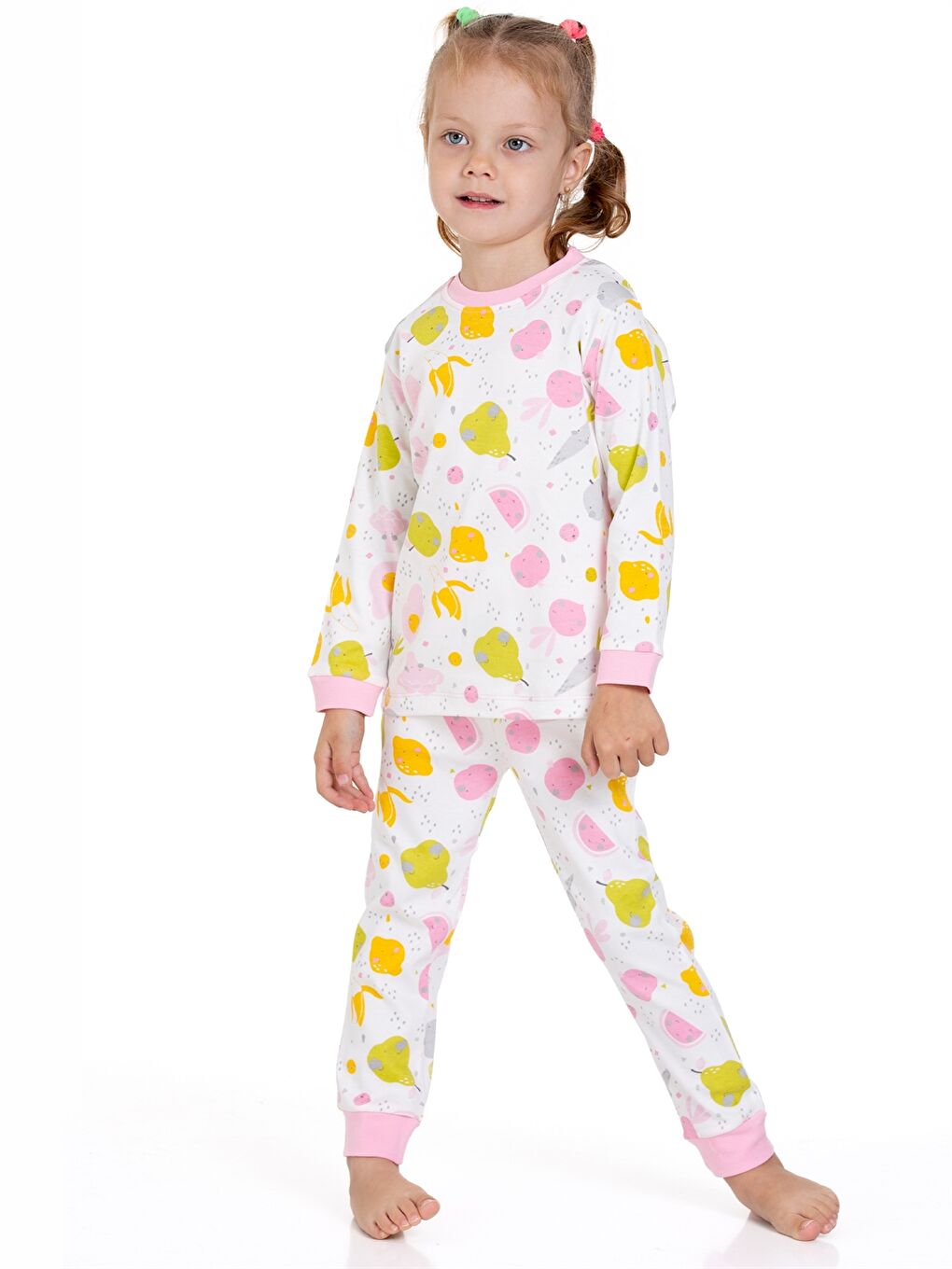 Pembe Bisiklet Yaka Kız Bebek Pijama Takımı-5