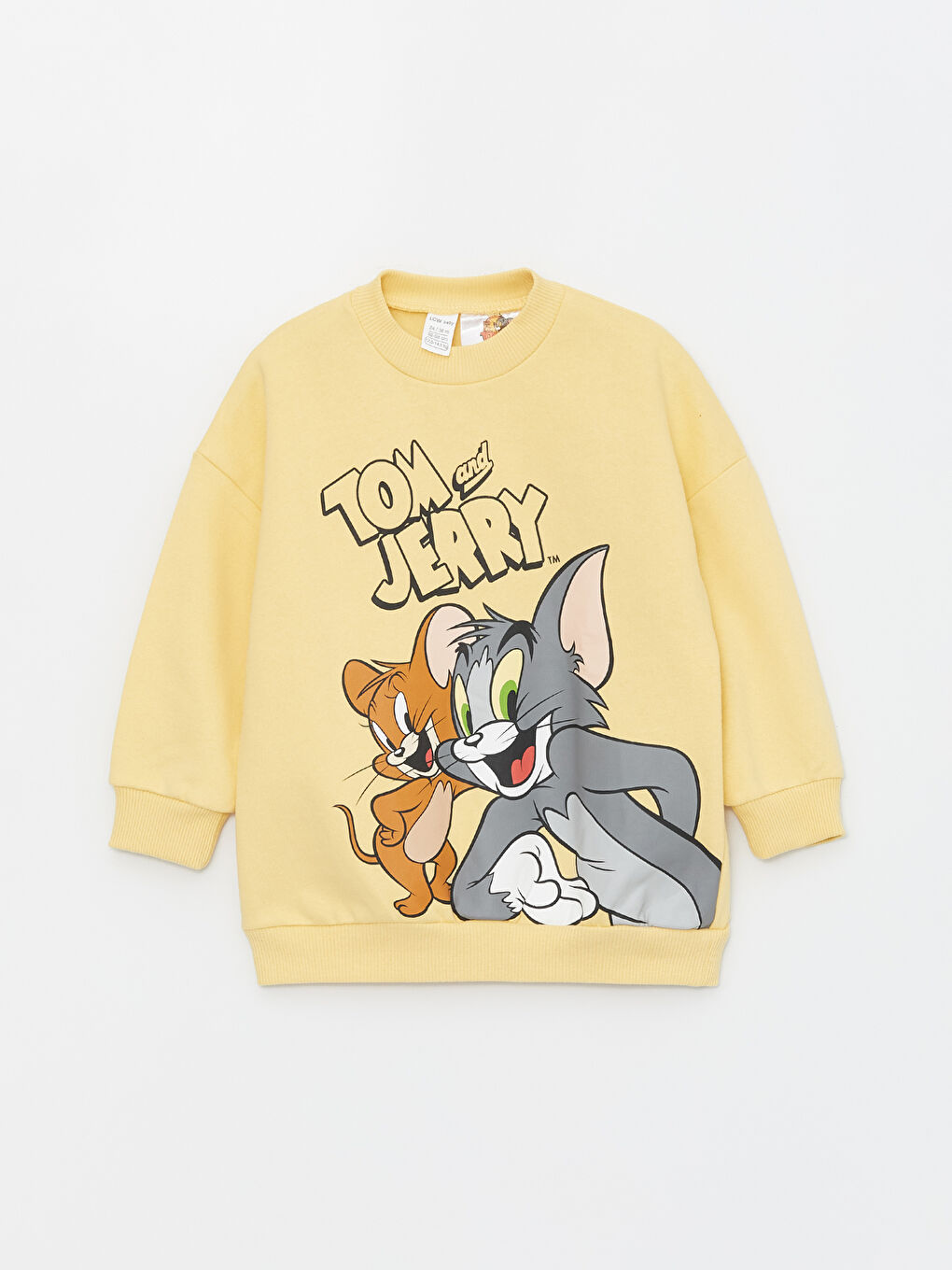 Sarı Bisiklet Yaka Uzun Kollu Tom and Jerry Baskılı Erkek Bebek Sweatshirt