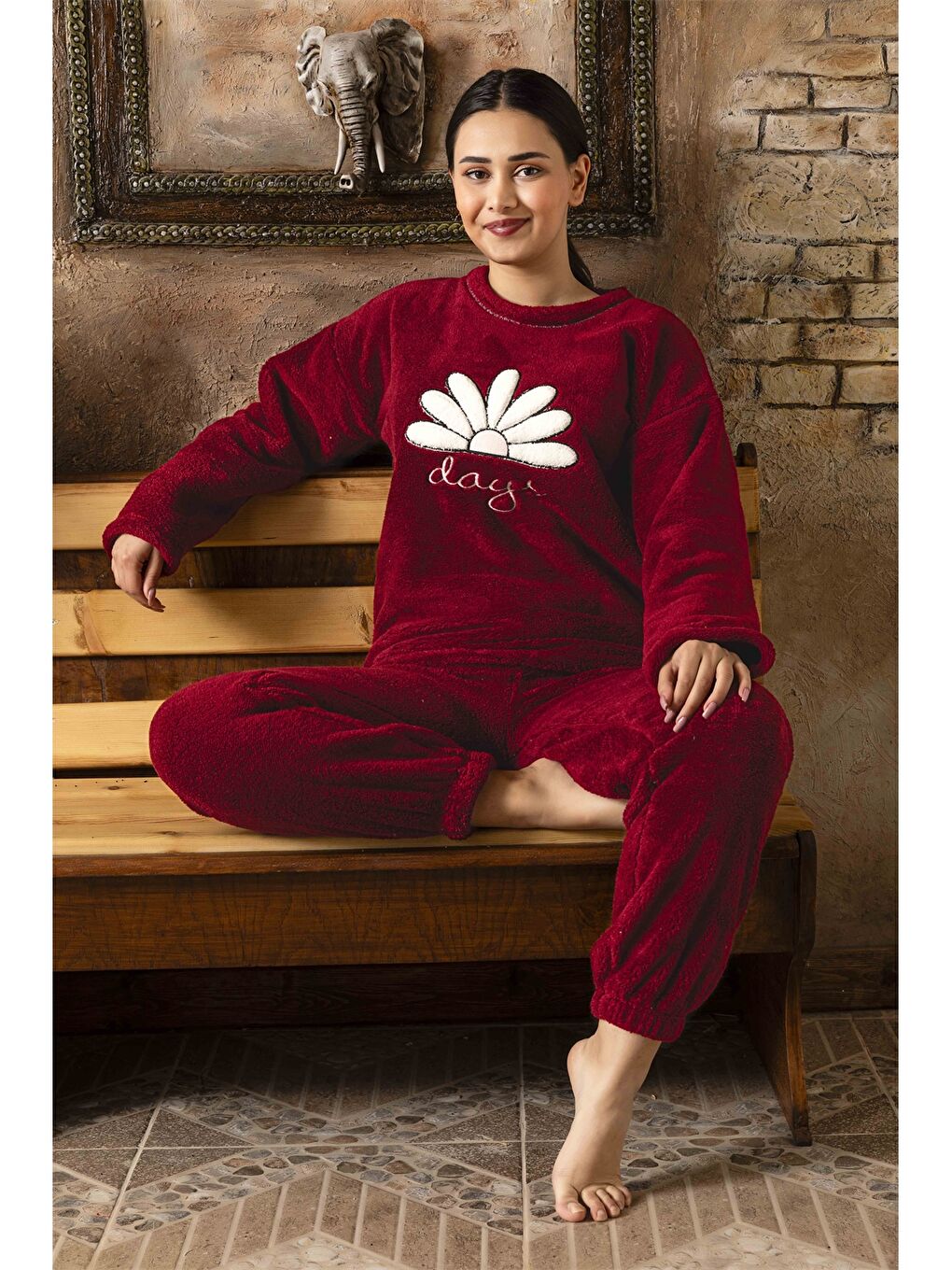 CHARME Bordo Bisiklet Yaka Kadın Pijama Takım - 2