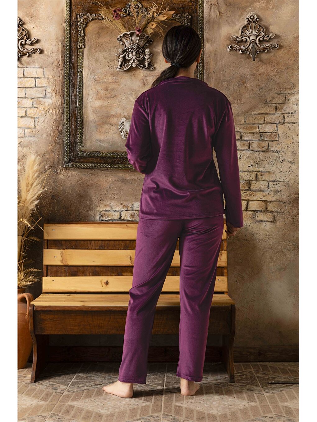 Mor Gömlek Yaka Kadın Pijama Takımı-2