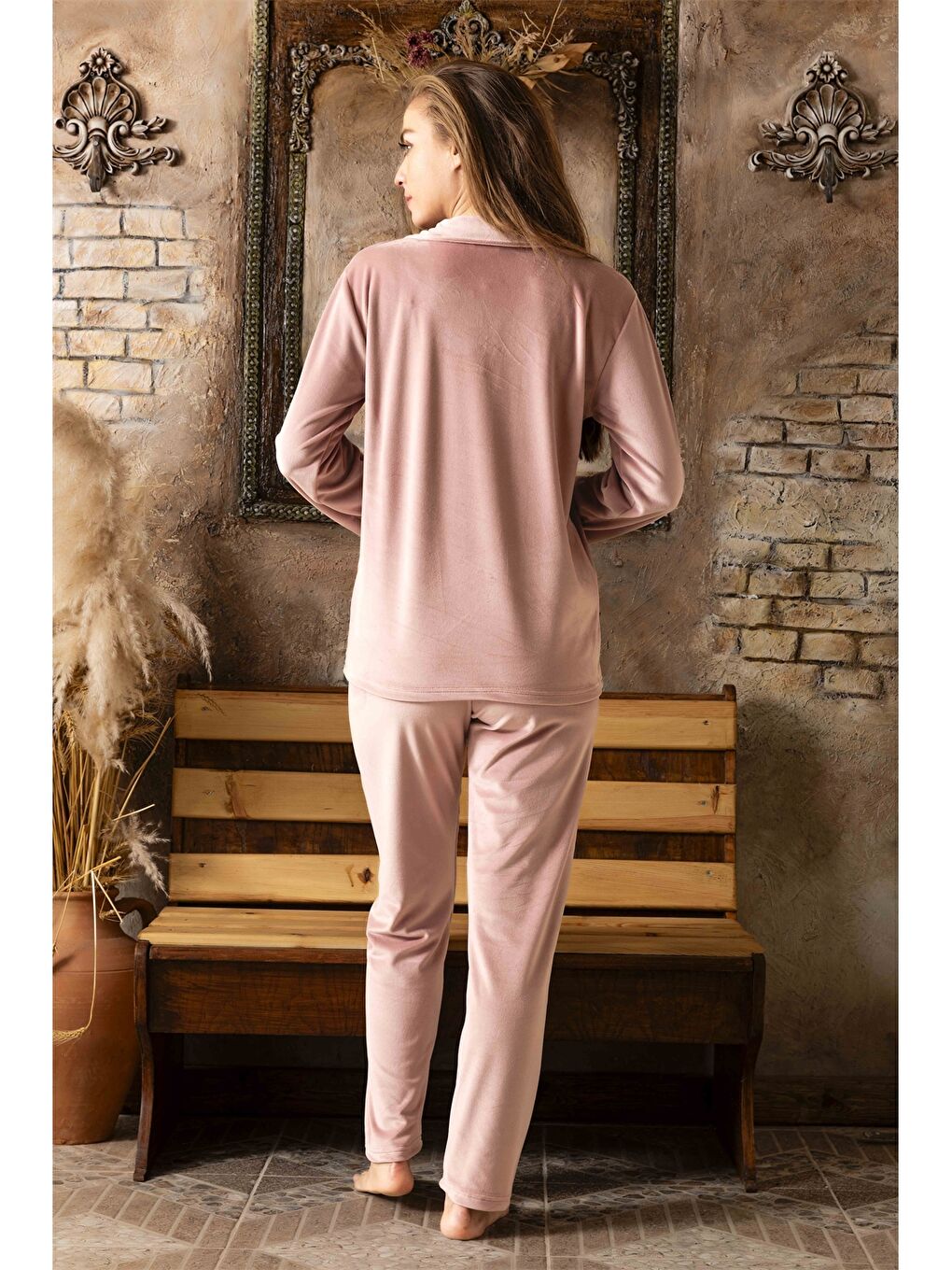 Pembe Gömlek Yaka Kadın Pijama Takımı-2