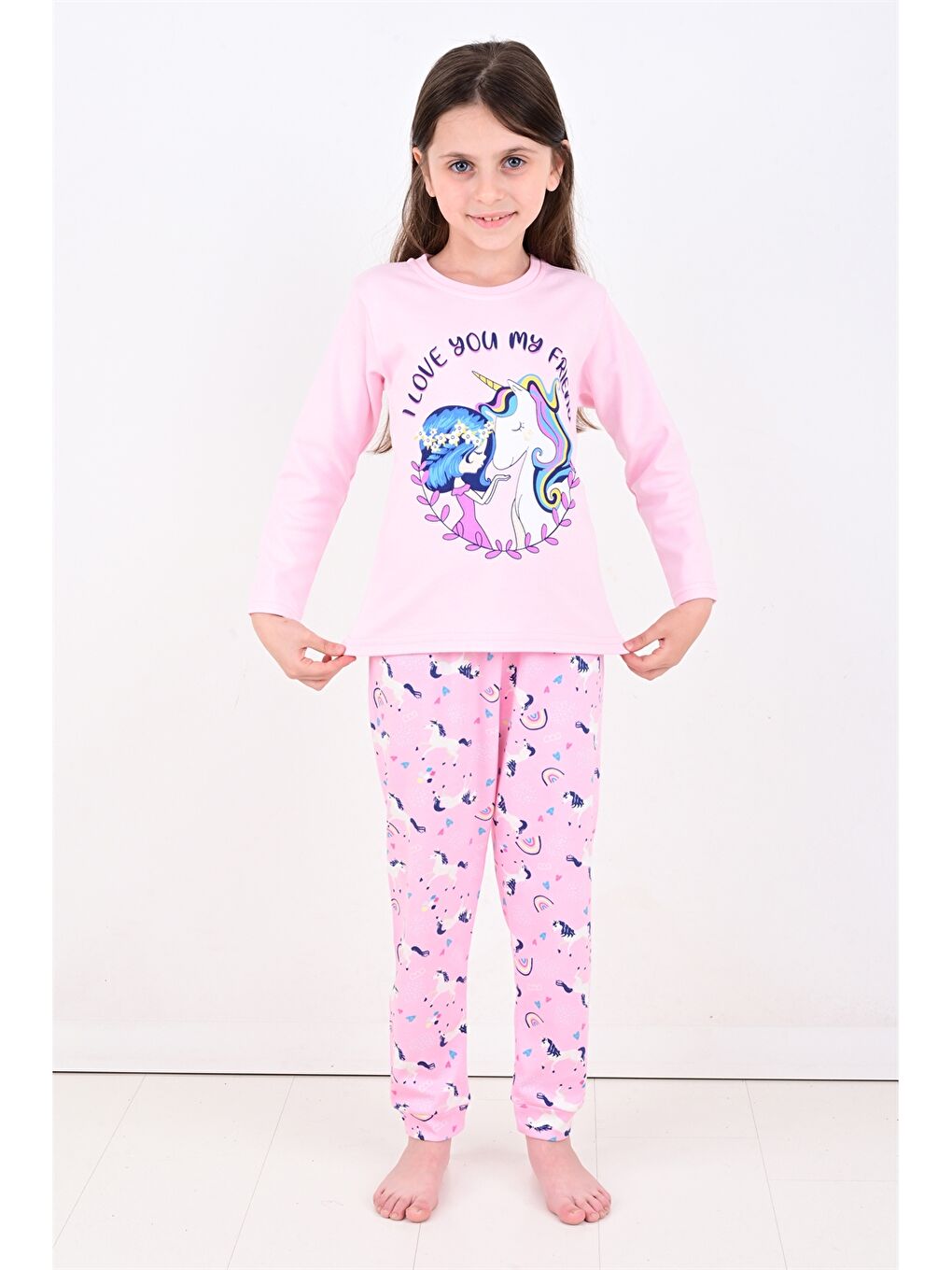 Vitmo Pembe Bisiklet Yaka Kız Bebek Pijama Takımı