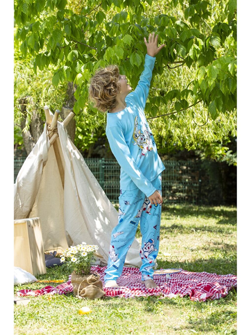 Turkuaz Bisiklet Yaka Erkek Çocuk Pijama Takımı-1