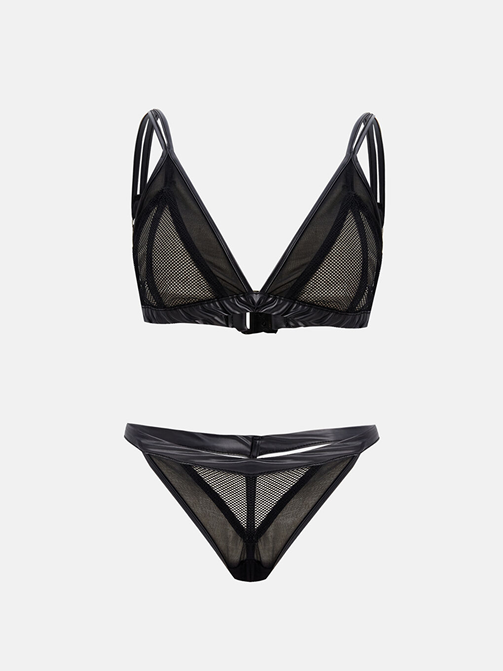 Siyah Suni Deri Sütyen Takım