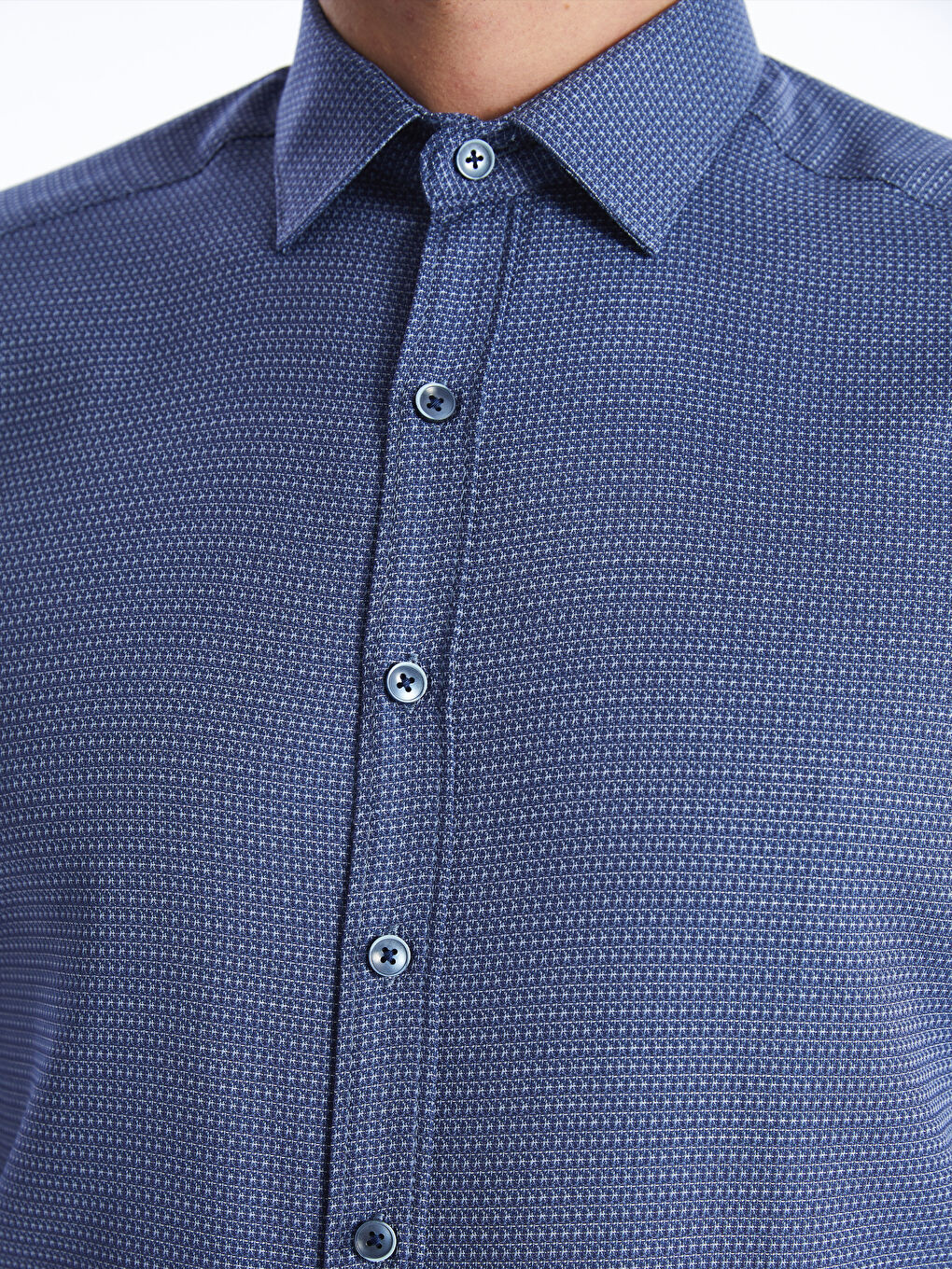 Lacivert Slim Fit Uzun Kollu Armürlü Erkek Gömlek-3