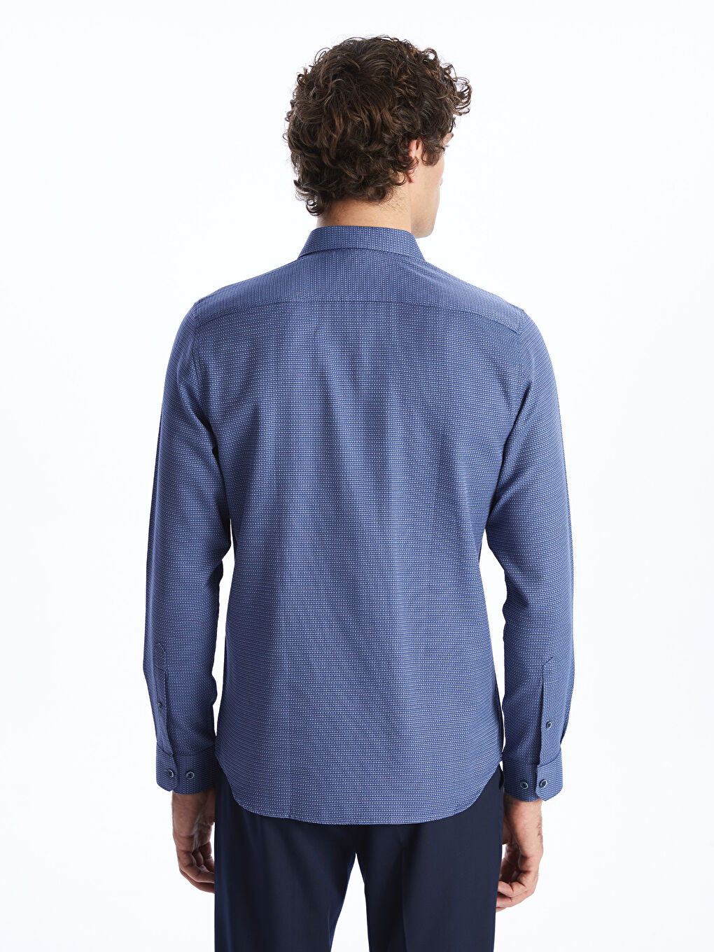 Lacivert Slim Fit Uzun Kollu Armürlü Erkek Gömlek-4